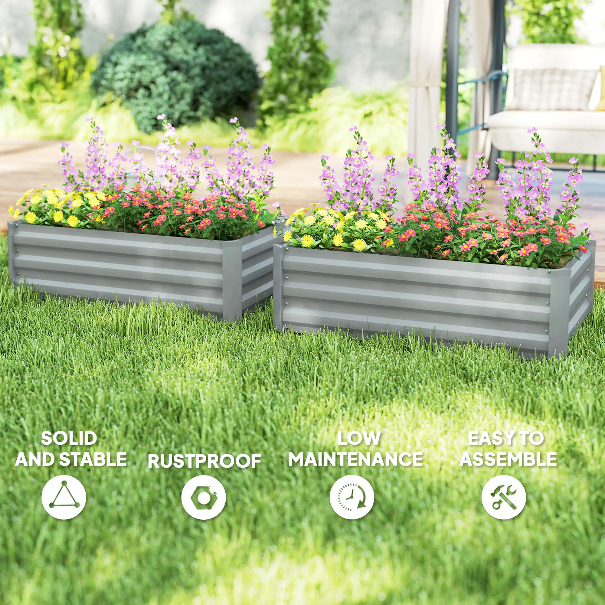 Set of 2 Galvanized Raised Garden Beds, Outdoor Planter Box, Light Grey - Image 7