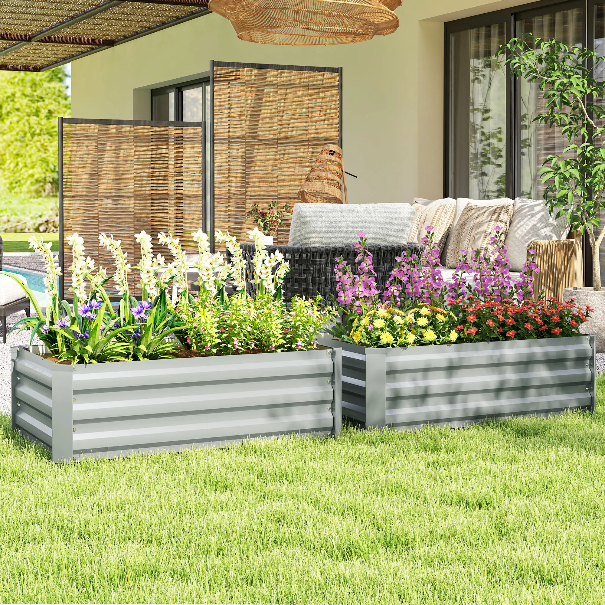 Set of 2 Galvanized Raised Garden Beds, Outdoor Planter Box, Light Grey - Image 9