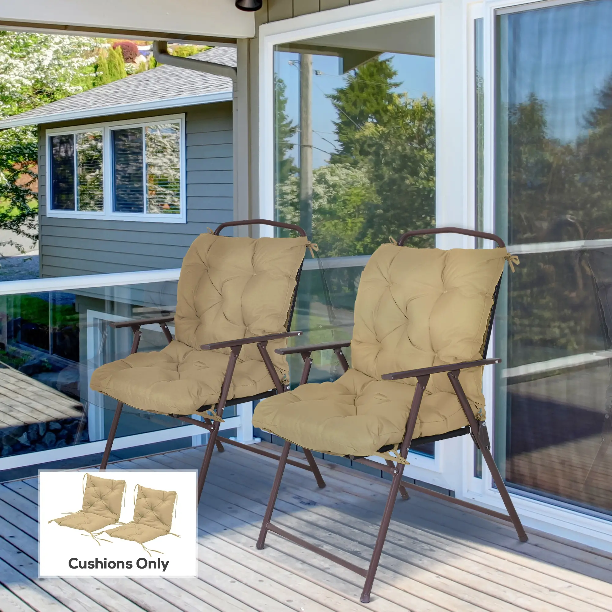 Set of 2 Garden Chair Cushions Seat Pad with Backrest for Sunbeds, Rocking Chairs, Loungers, Outdoor &; Indoor Use - Image 2