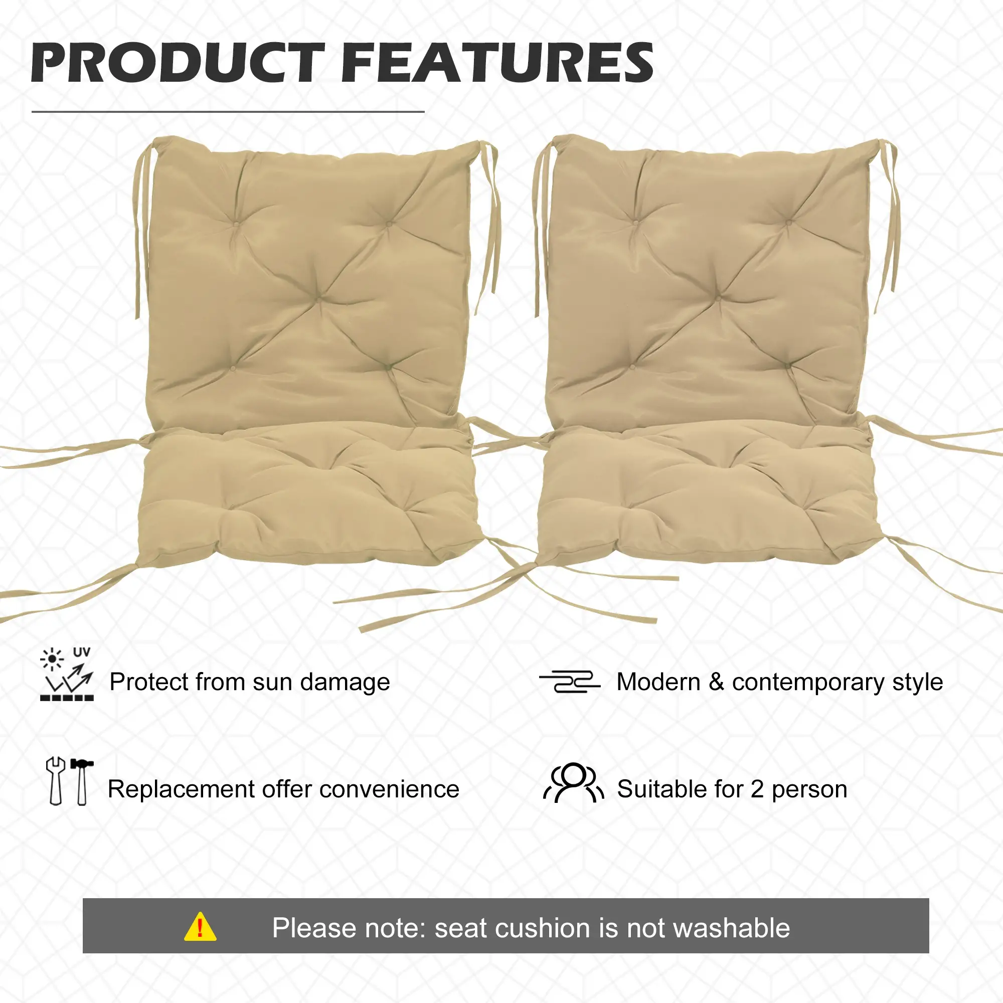 Set of 2 Garden Chair Cushions Seat Pad with Backrest for Sunbeds, Rocking Chairs, Loungers, Outdoor &; Indoor Use - Image 5
