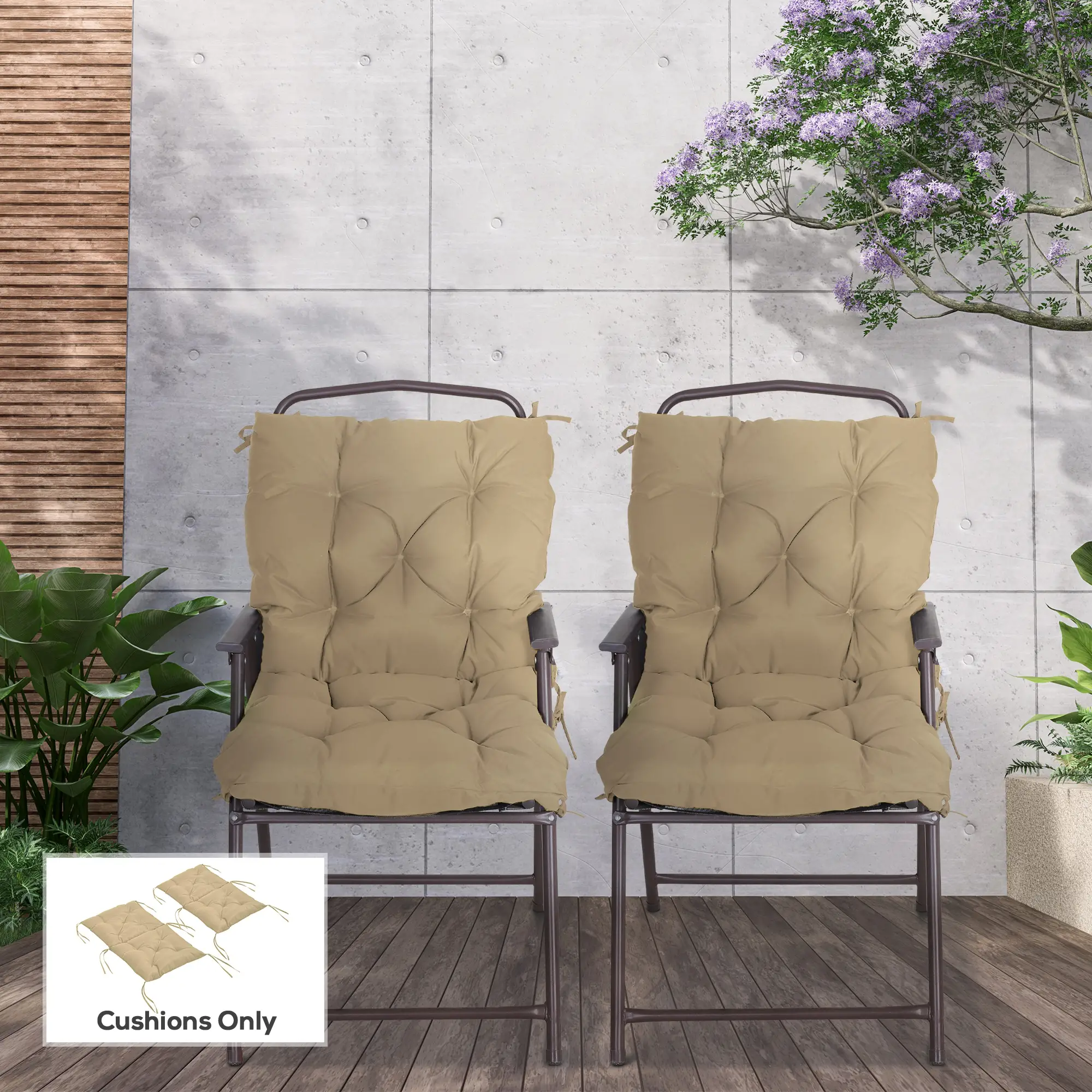 Set of 2 Garden Chair Cushions Seat Pad with Backrest for Sunbeds, Rocking Chairs, Loungers, Outdoor &; Indoor Use - Image 8