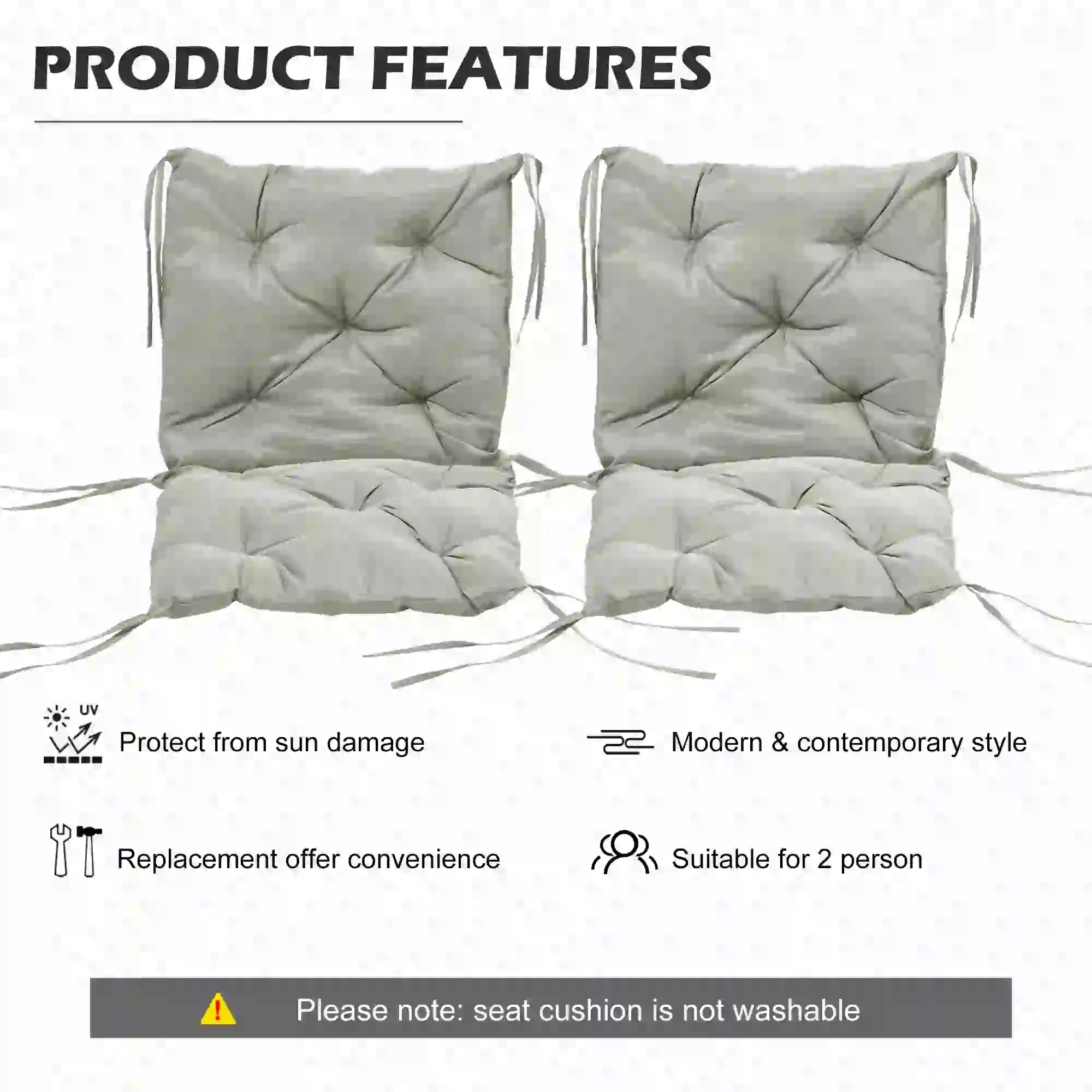Set of 2 Garden Chair Cushions, Seat Pad with Backrest, Outdoor & Indoor Use - Image 4