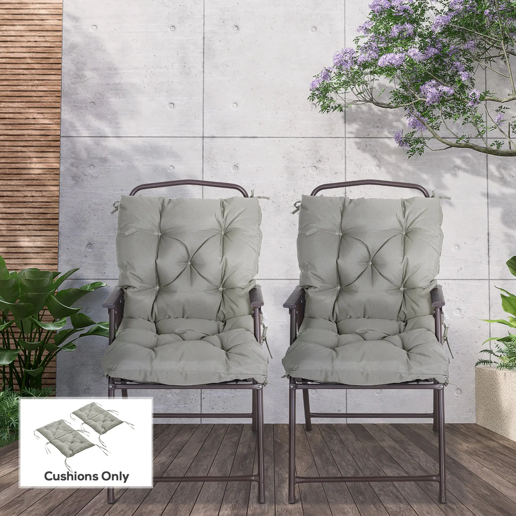 Set of 2 Garden Chair Cushions, Seat Pad with Backrest, Outdoor & Indoor Use - Image 7