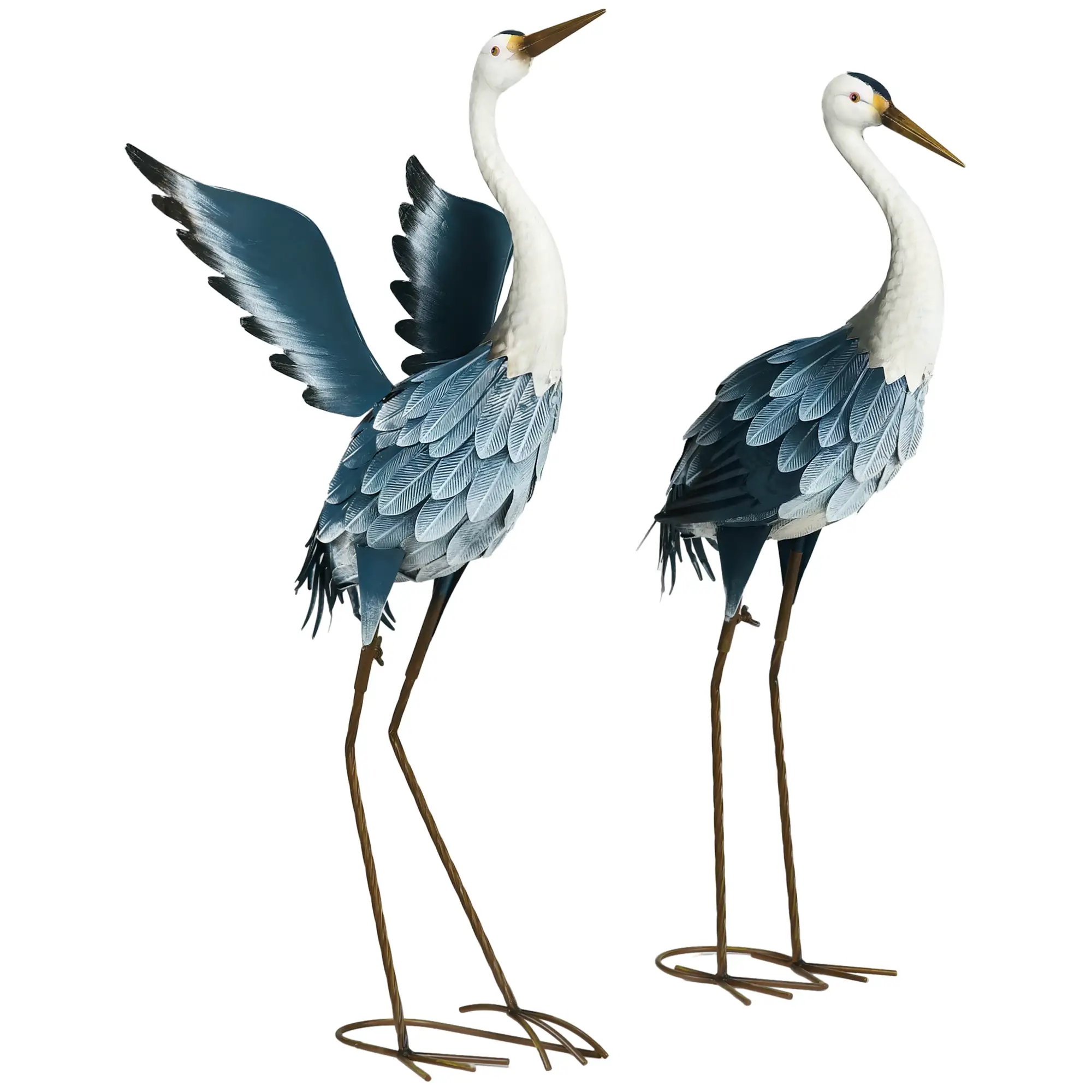 Set of 2 Garden Sculptures, Heron Statues, 29" & 27.5", Blue - Image 11