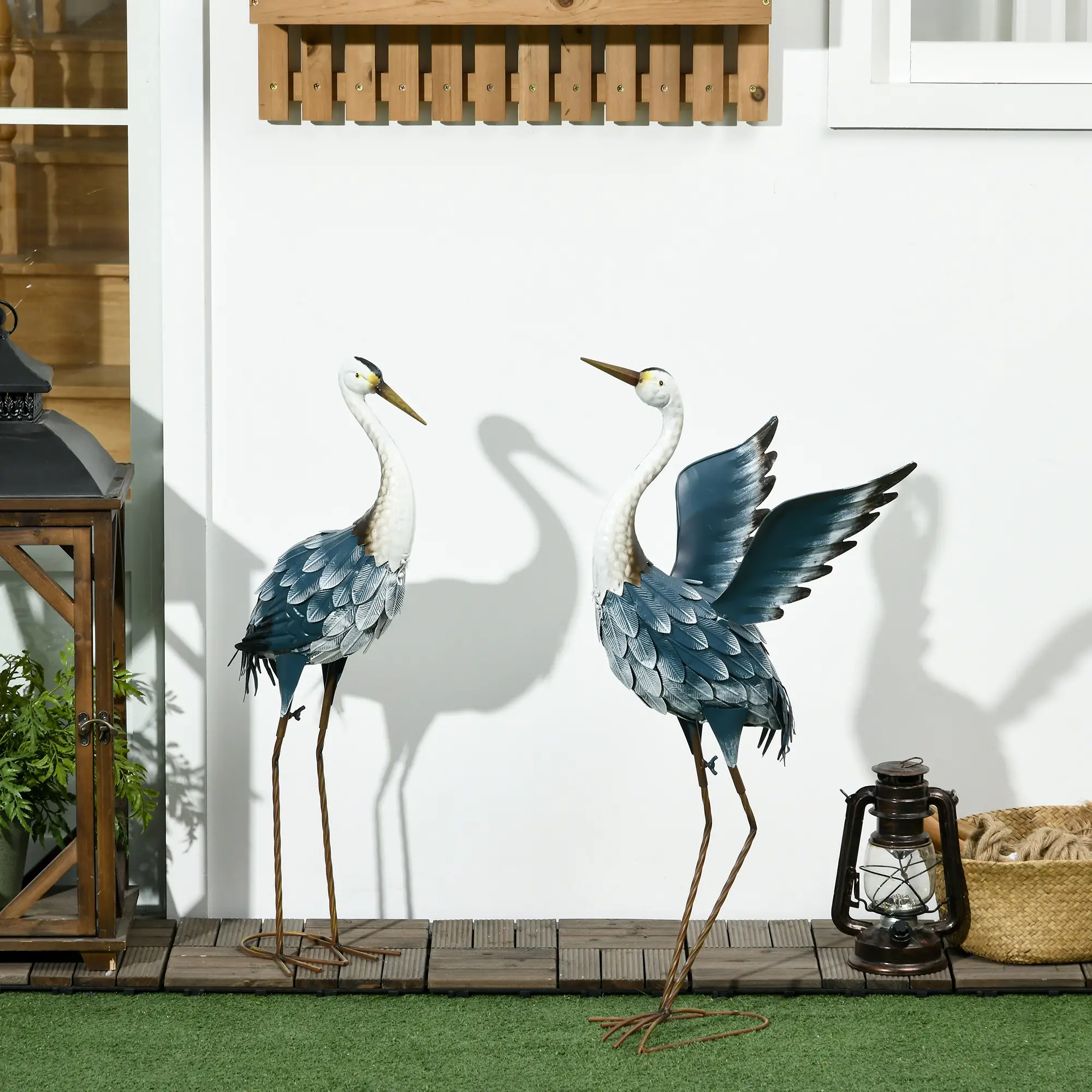Set of 2 Garden Sculptures, Heron Statues, 29" & 27.5", Blue - Image 2