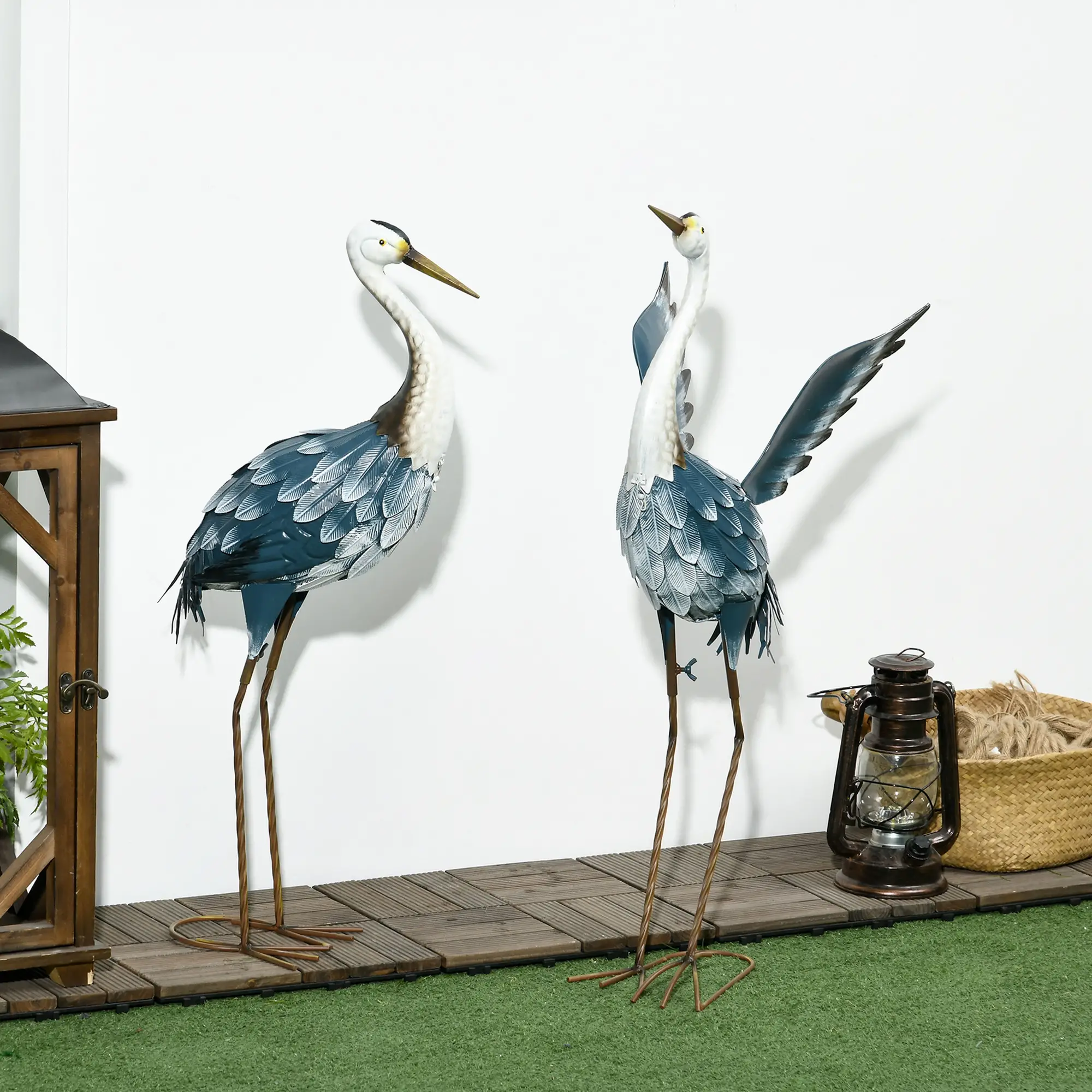 Set of 2 Garden Sculptures, Heron Statues, 29" & 27.5", Blue - Image 7