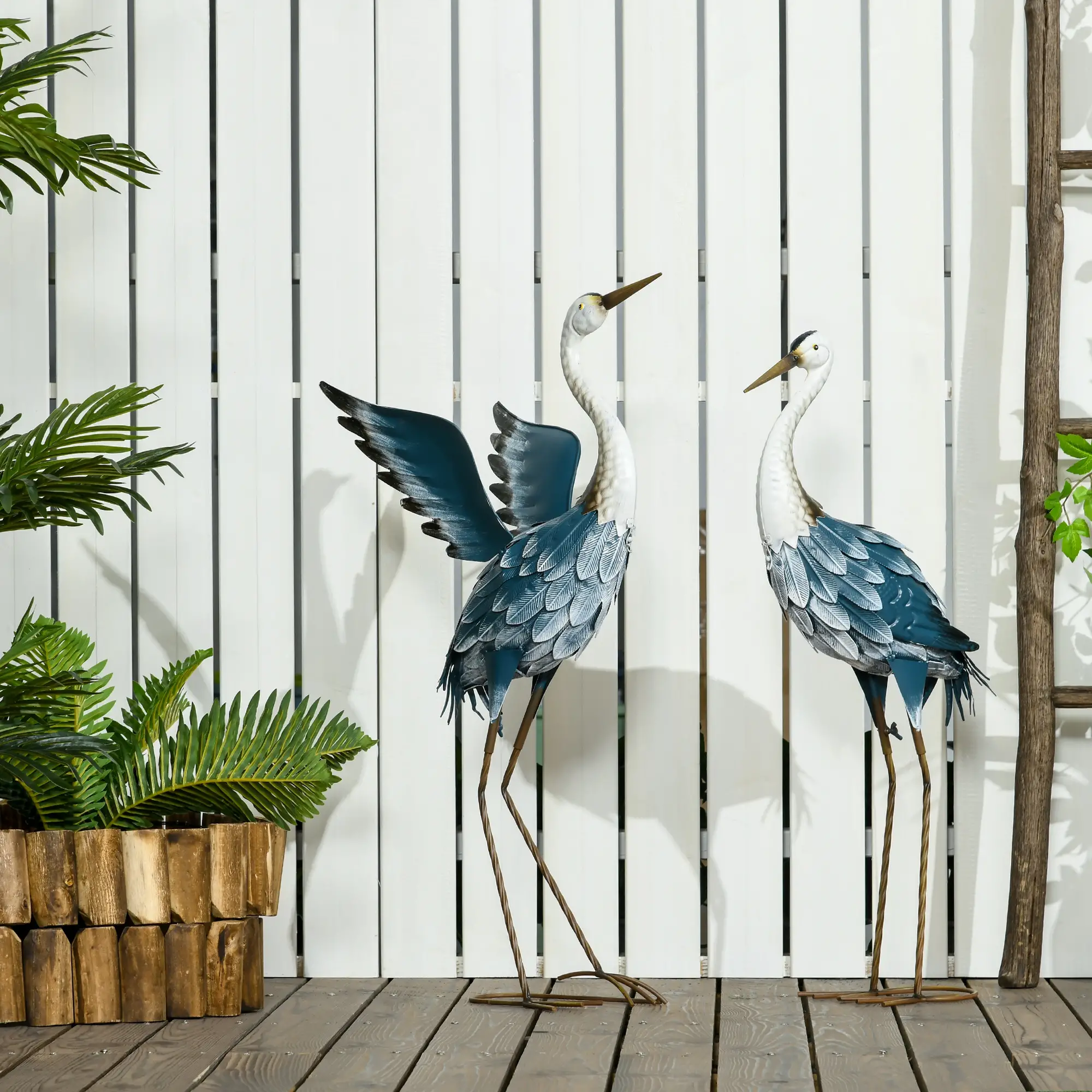 Set of 2 Garden Sculptures, Heron Statues, 29" & 27.5", Blue - Image 8