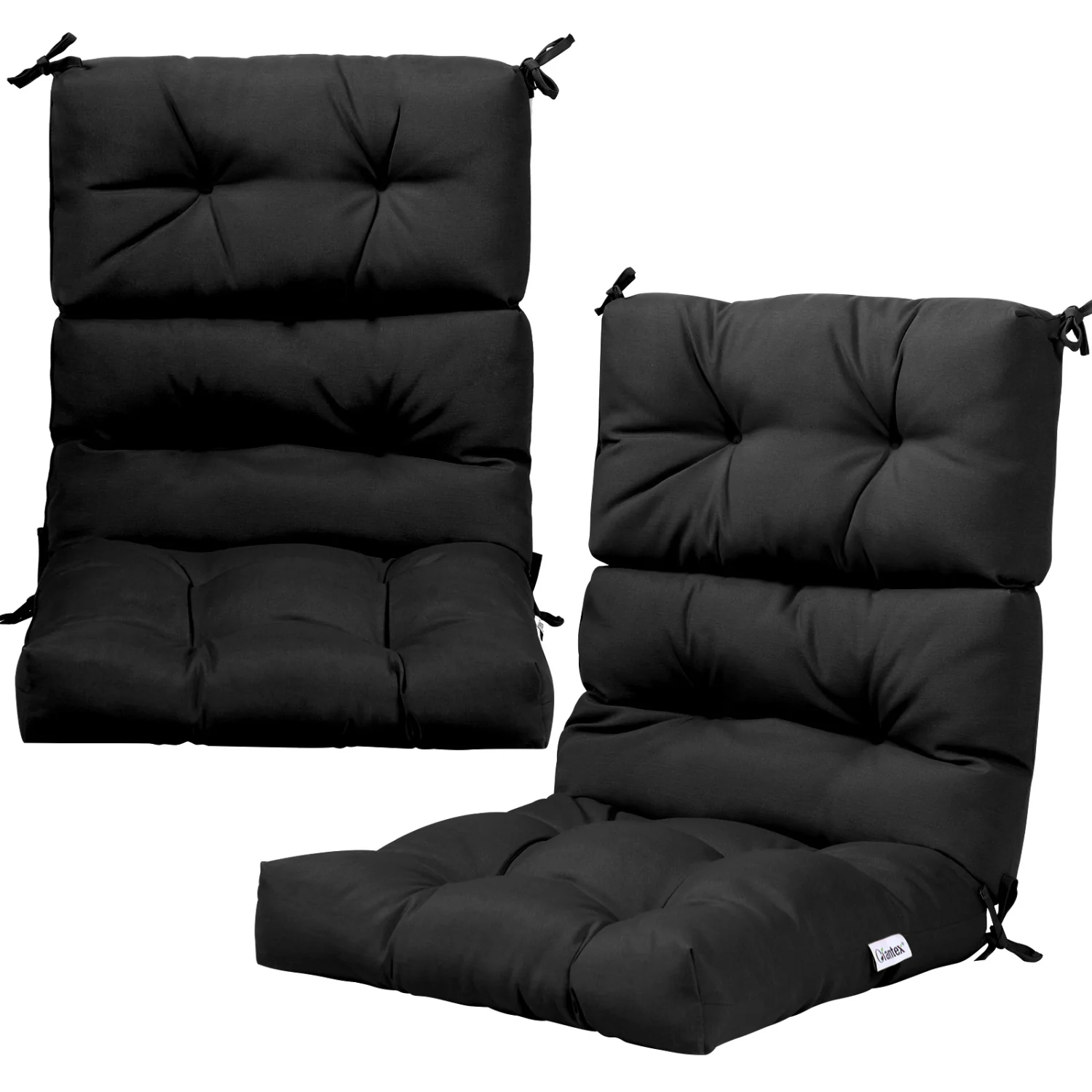 Set of 2 High Back Chair Cushion with Adjustable Height, Black