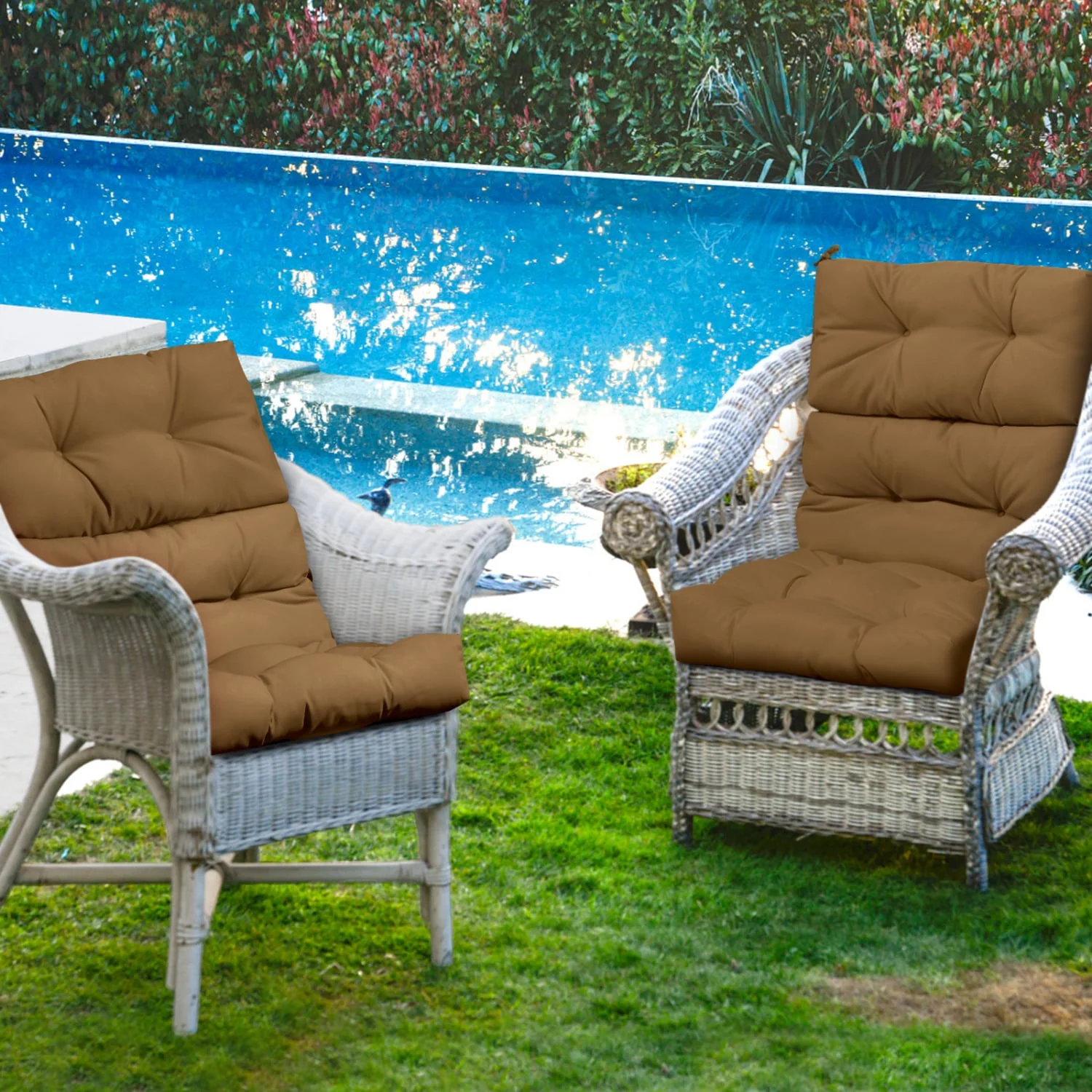 Set of 2 High Back Chair Cushion with Adjustable Height, Brown - Image 2
