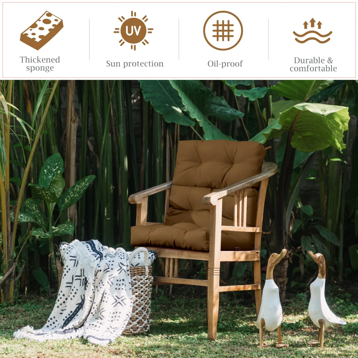 Set of 2 High Back Chair Cushion with Adjustable Height, Brown - Image 4