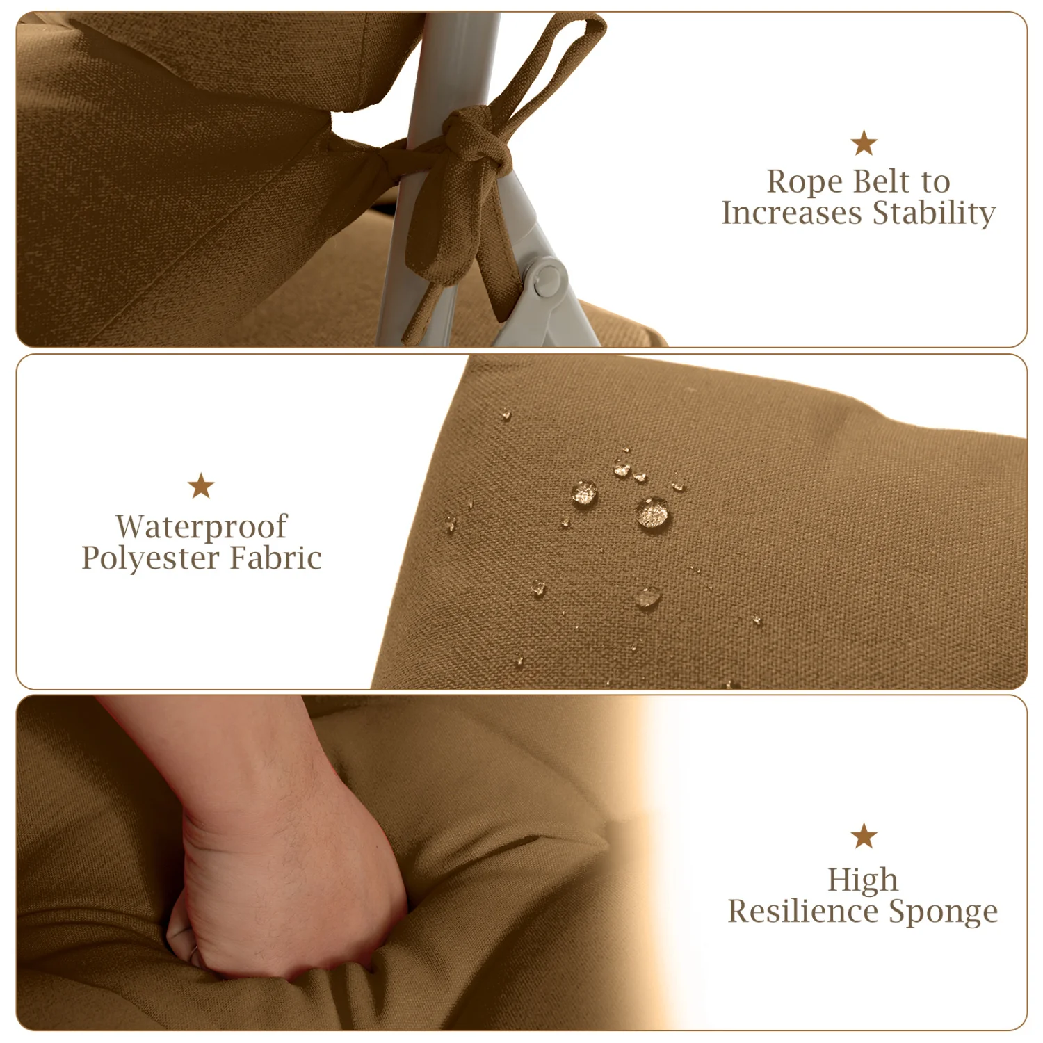 Set of 2 High Back Chair Cushion with Adjustable Height, Brown - Image 6