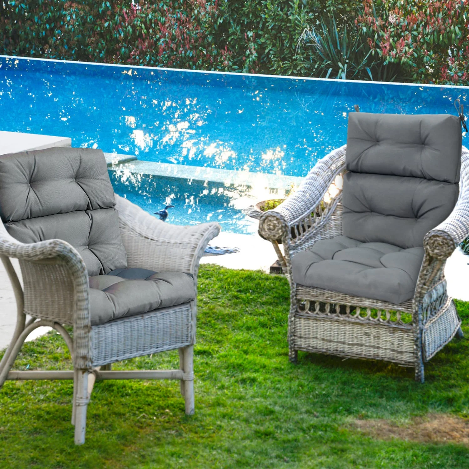 Set of 2 High Back Chair Cushion with Adjustable Height, Gray - Image 2