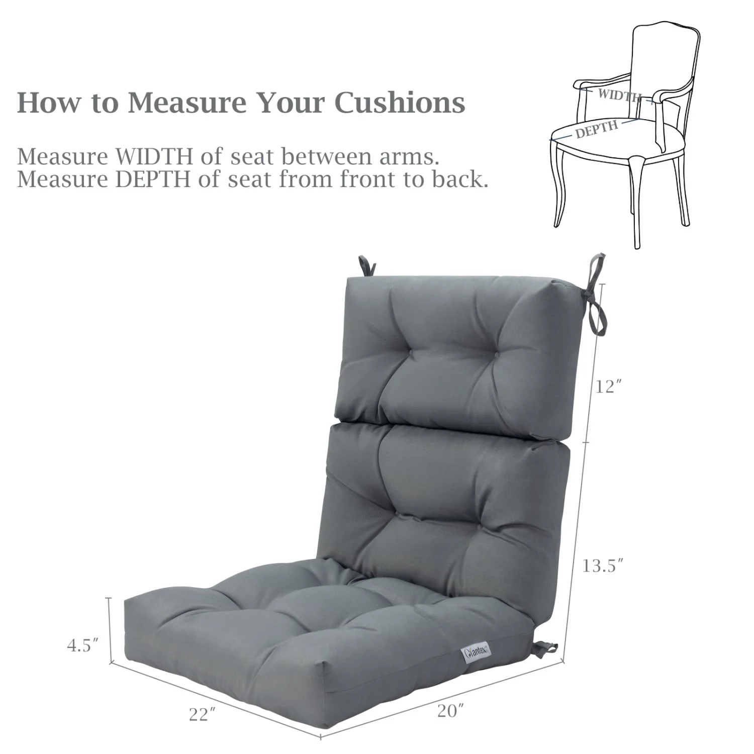 Set of 2 High Back Chair Cushion with Adjustable Height, Gray - Image 3