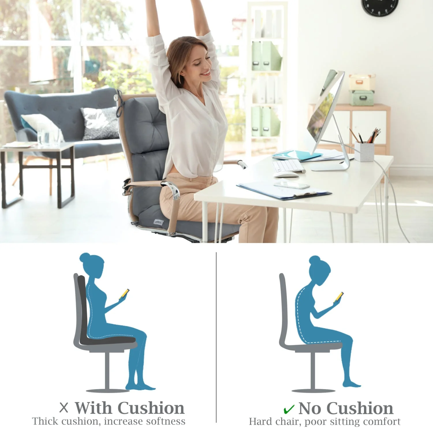Set of 2 High Back Chair Cushion with Adjustable Height, Gray - Image 4