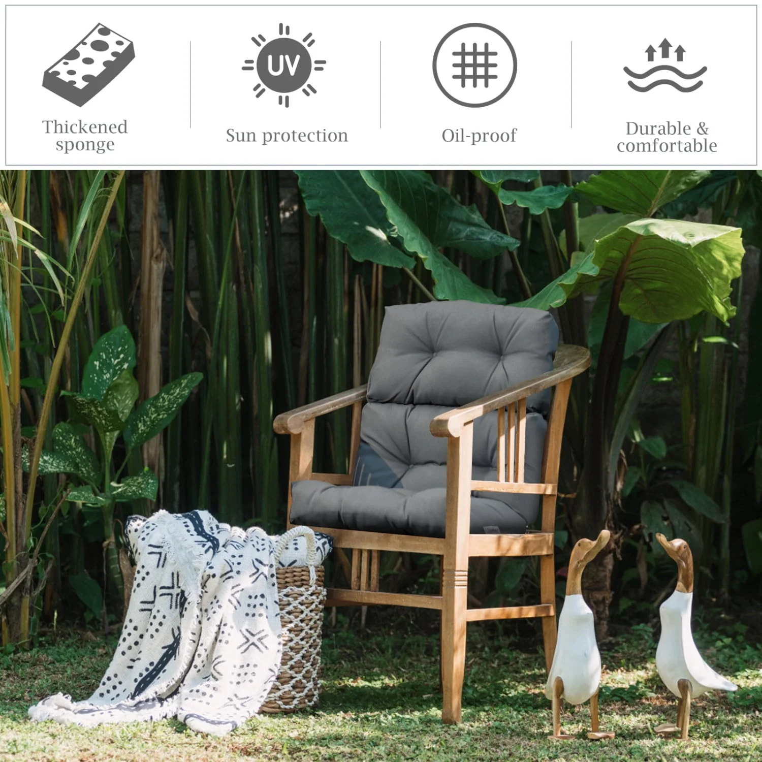 Set of 2 High Back Chair Cushion with Adjustable Height, Gray - Image 5