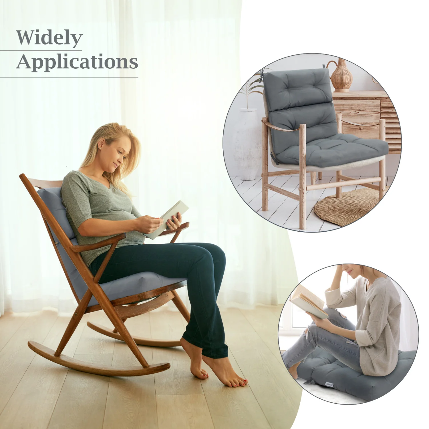 Set of 2 High Back Chair Cushion with Adjustable Height, Gray - Image 6