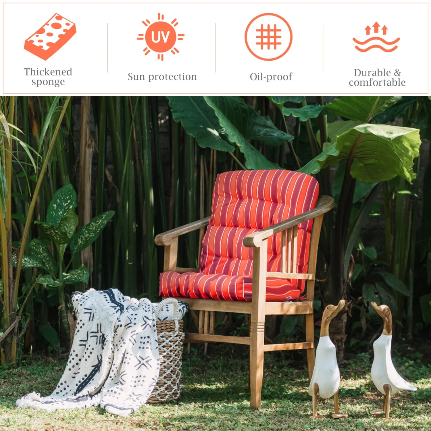 Set of 2 High Back Chair Cushion with Adjustable Height, Orange - Image 5