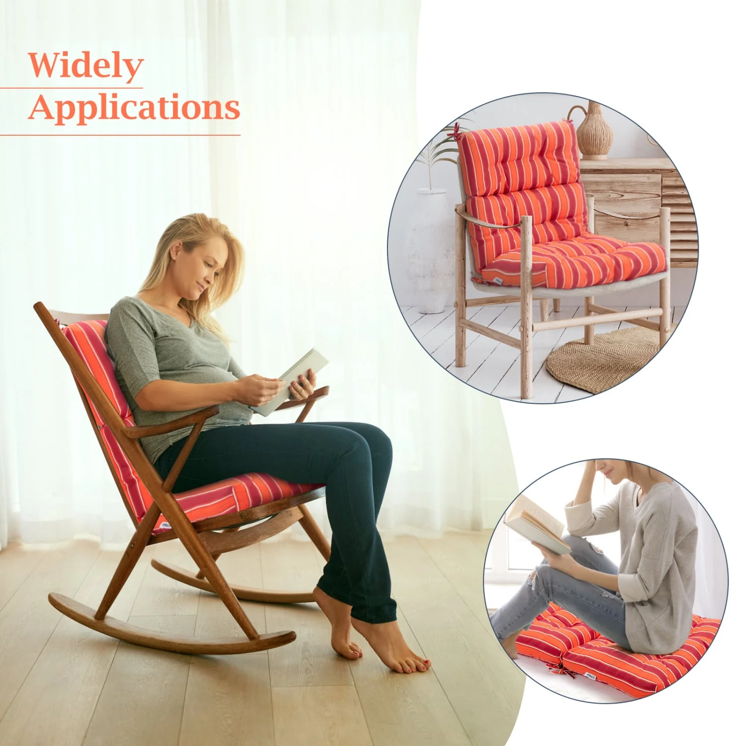 Set of 2 High Back Chair Cushion with Adjustable Height, Orange - Image 6