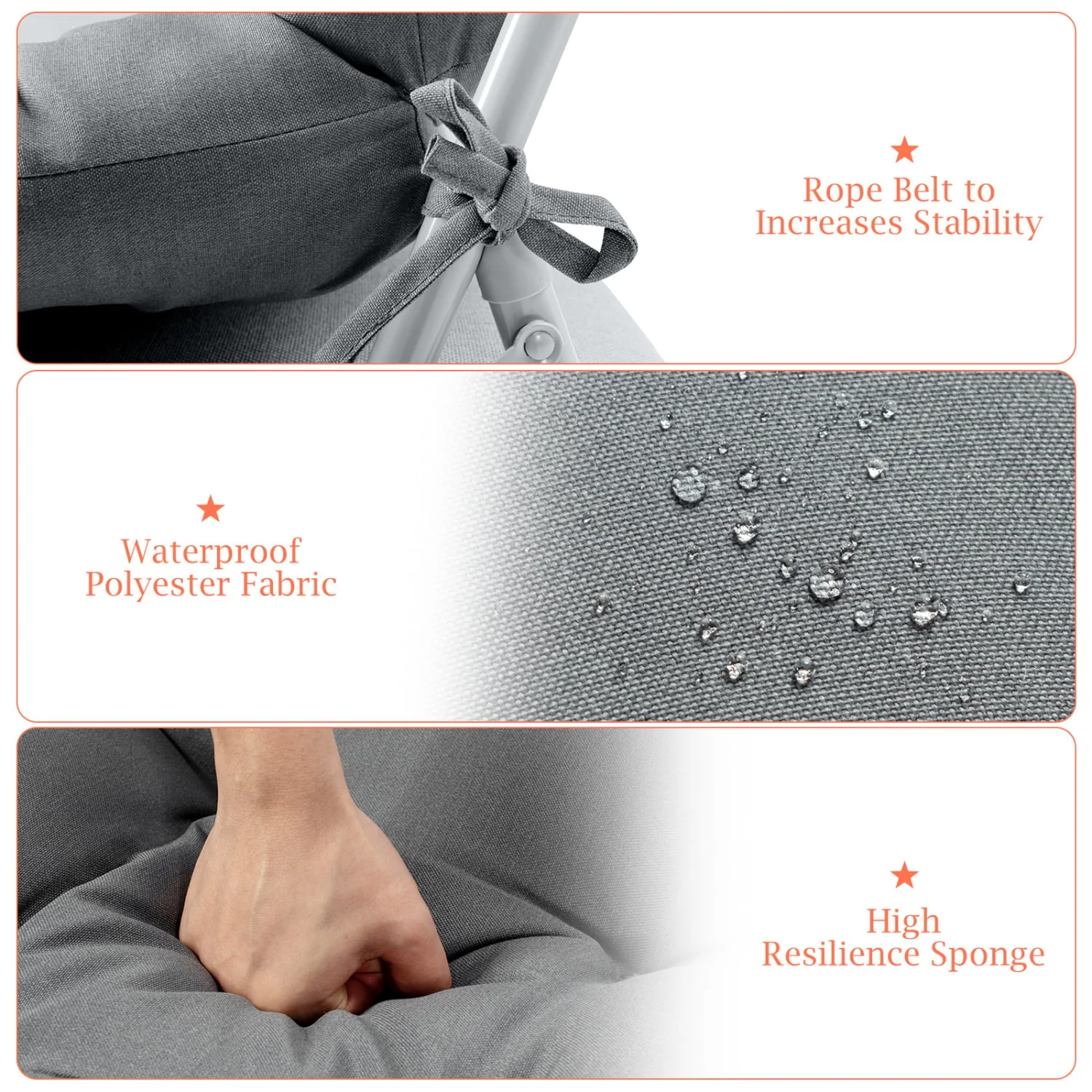 Set of 2 High Back Chair Cushion with Adjustable Height, Orange - Image 7