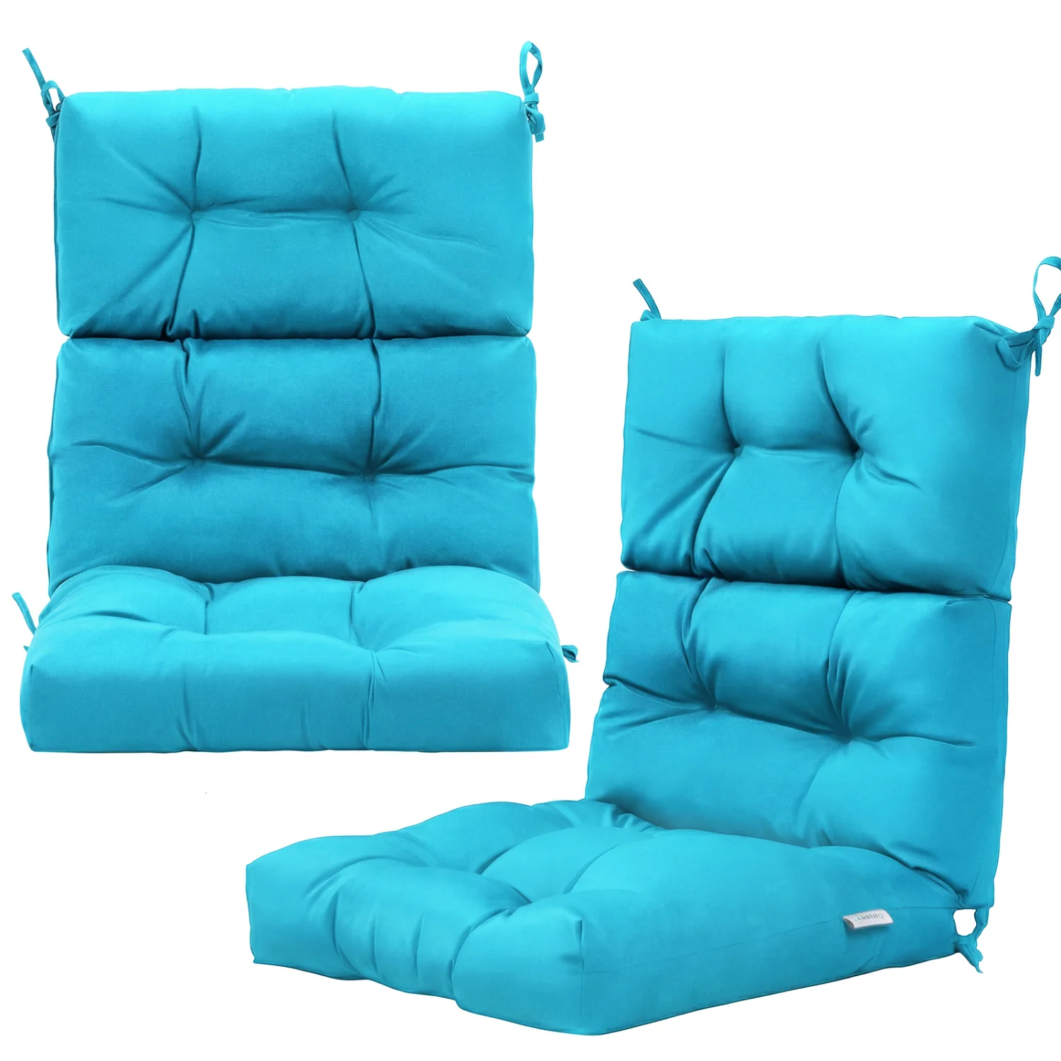 Set Of 2 High Back Chair Cushions, Turquoise
