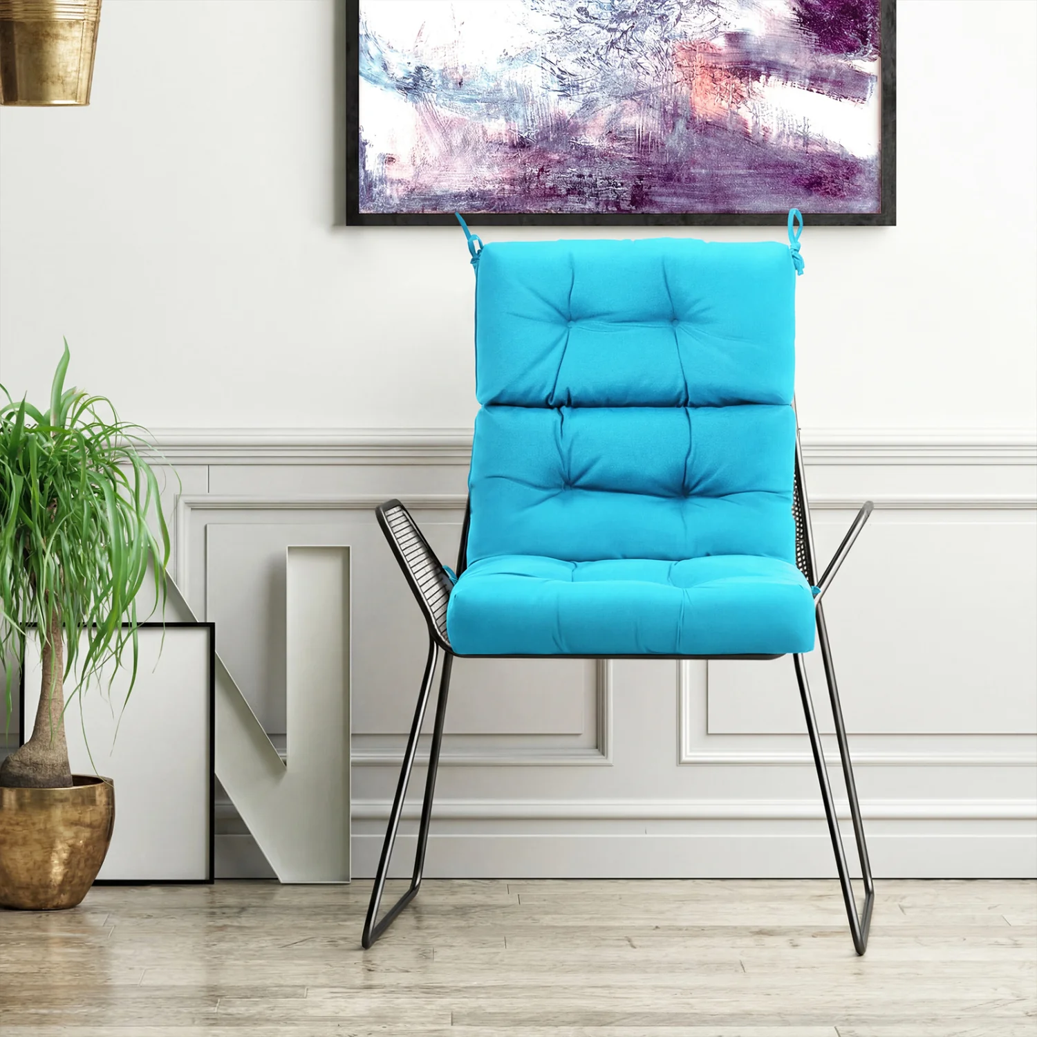 Set Of 2 High Back Chair Cushions, Turquoise - Image 6