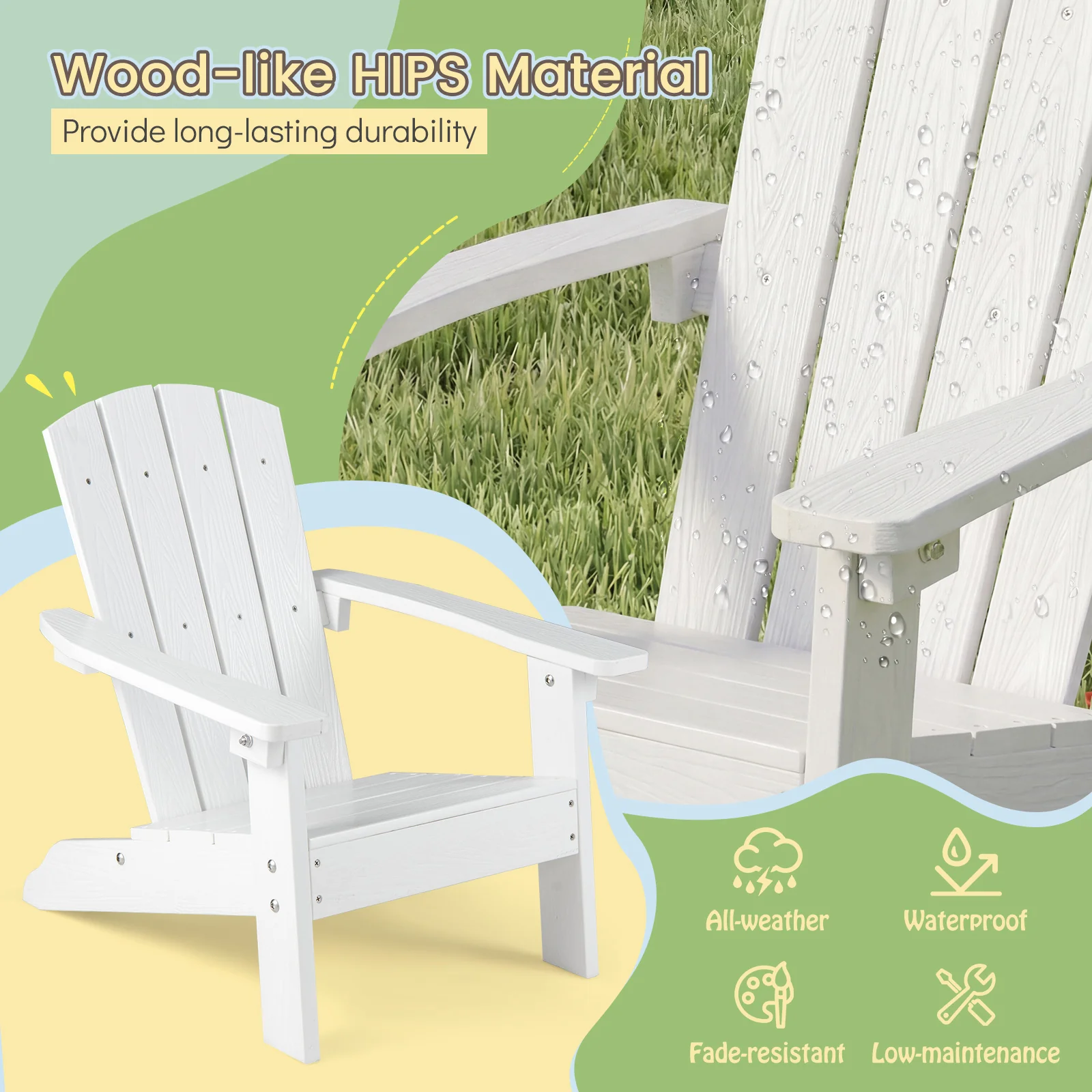 Set Of 2 Kids Adirondack Chairs, High Backrest, White - Image 7
