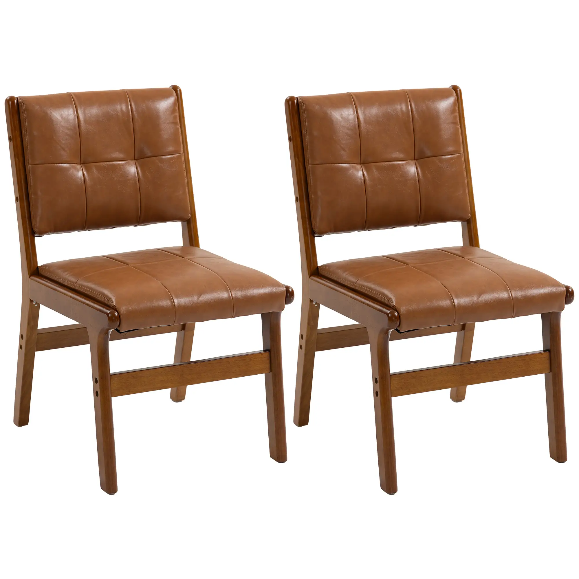 Set of 2 Kitchen Chairs, Button Tufted PU Leather Dining Chairs, Brown - Image 11