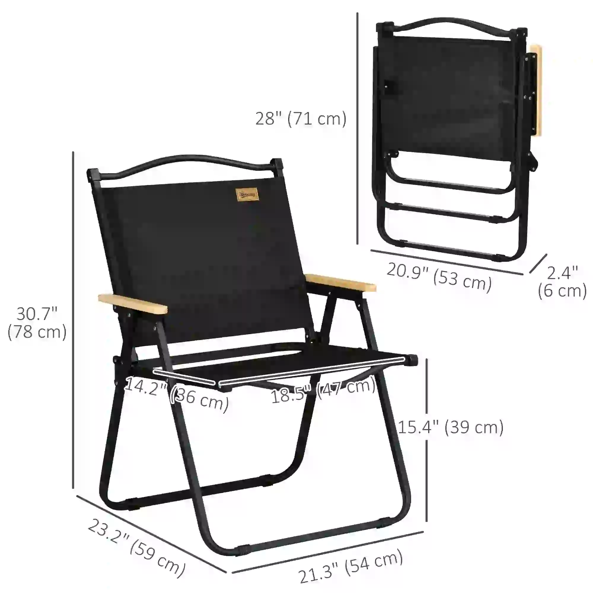 Set Of 2 Lightweight Folding Camping Chairs, Portable Armchairs, Black - Image 3