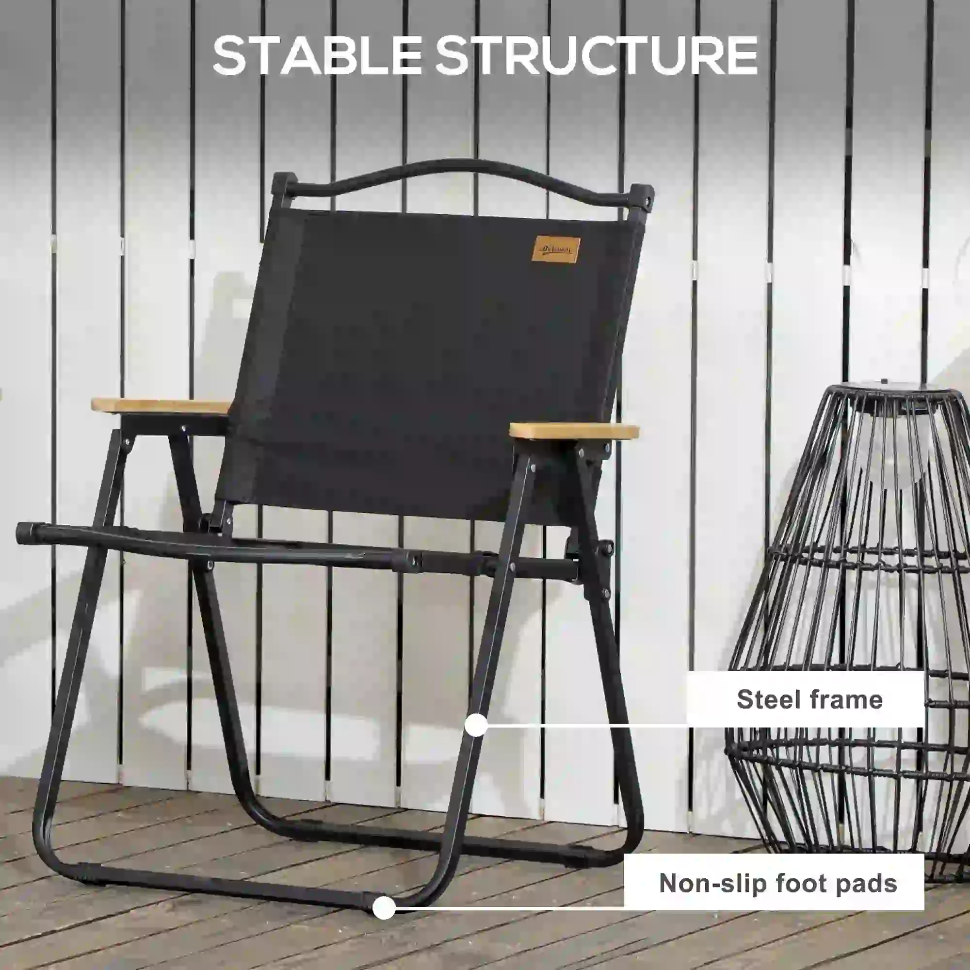 Set Of 2 Lightweight Folding Camping Chairs, Portable Armchairs, Black - Image 7