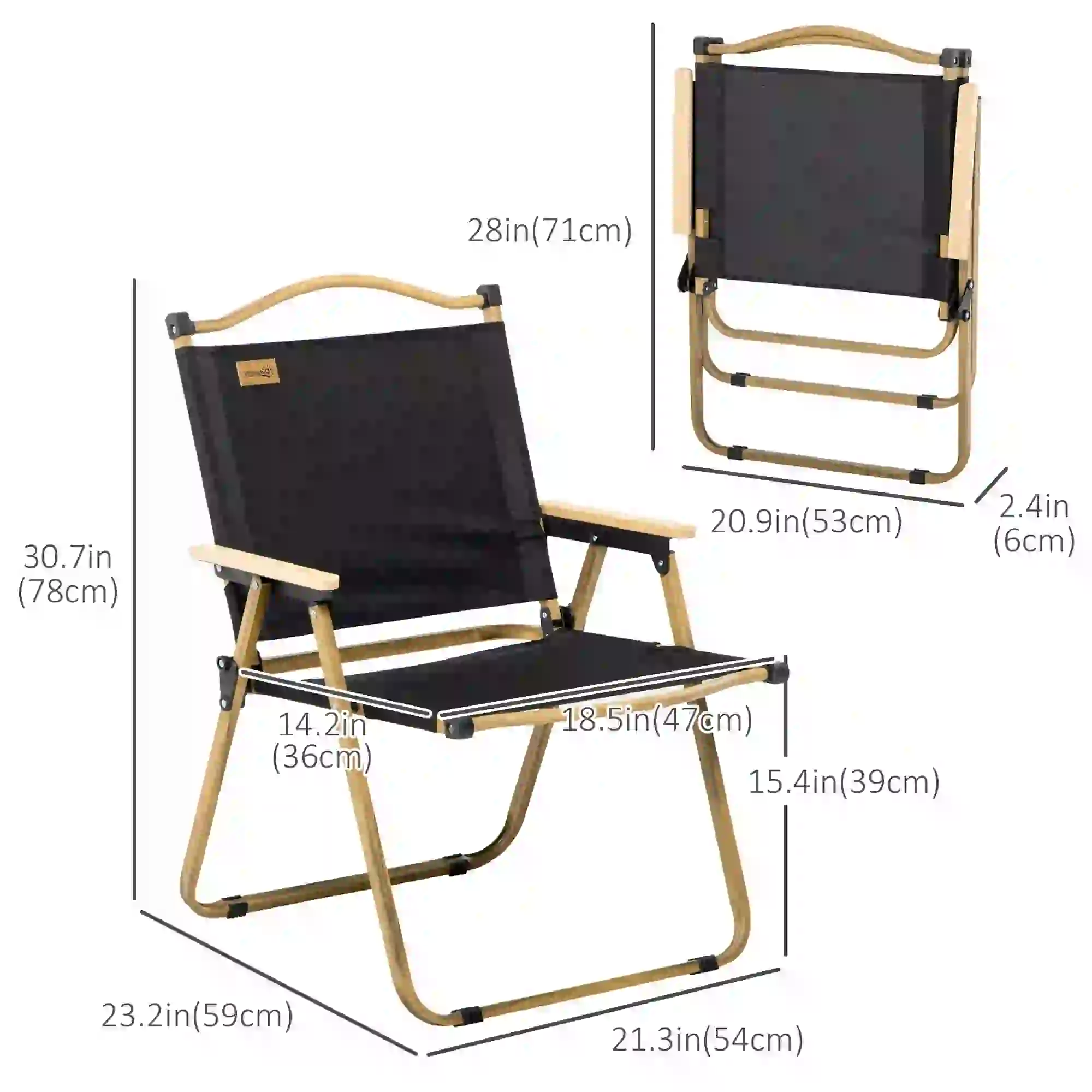 Set of 2 Lightweight Folding Camping Chairs, Portable, Black - Image 3