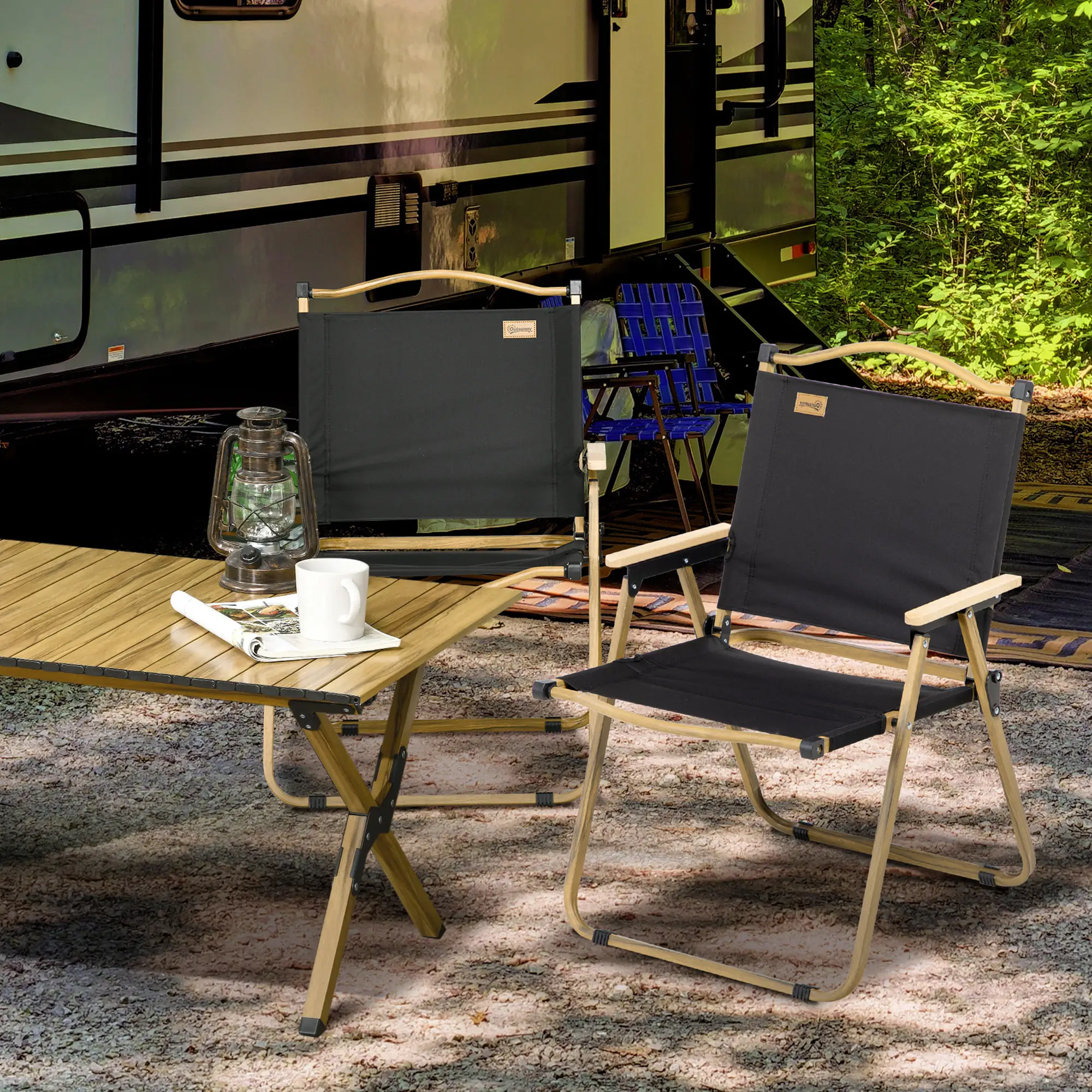 Set of 2 Lightweight Folding Camping Chairs, Portable, Black - Image 8