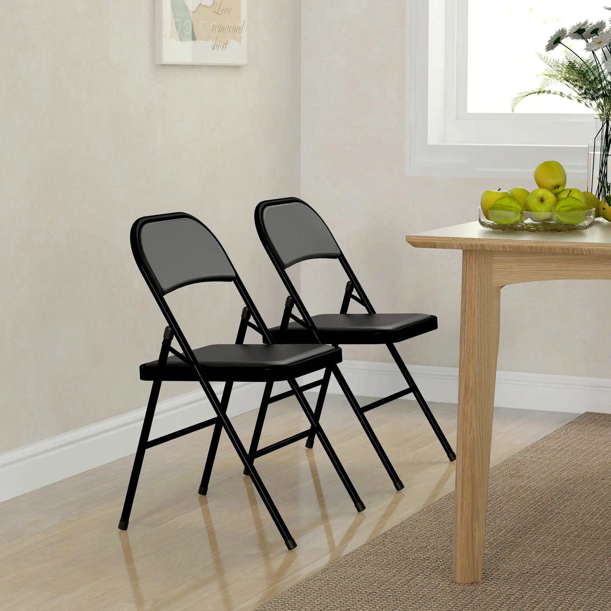 Set of 2 Metal Foldable Chairs, PU Leather Padded, Black - Image 10