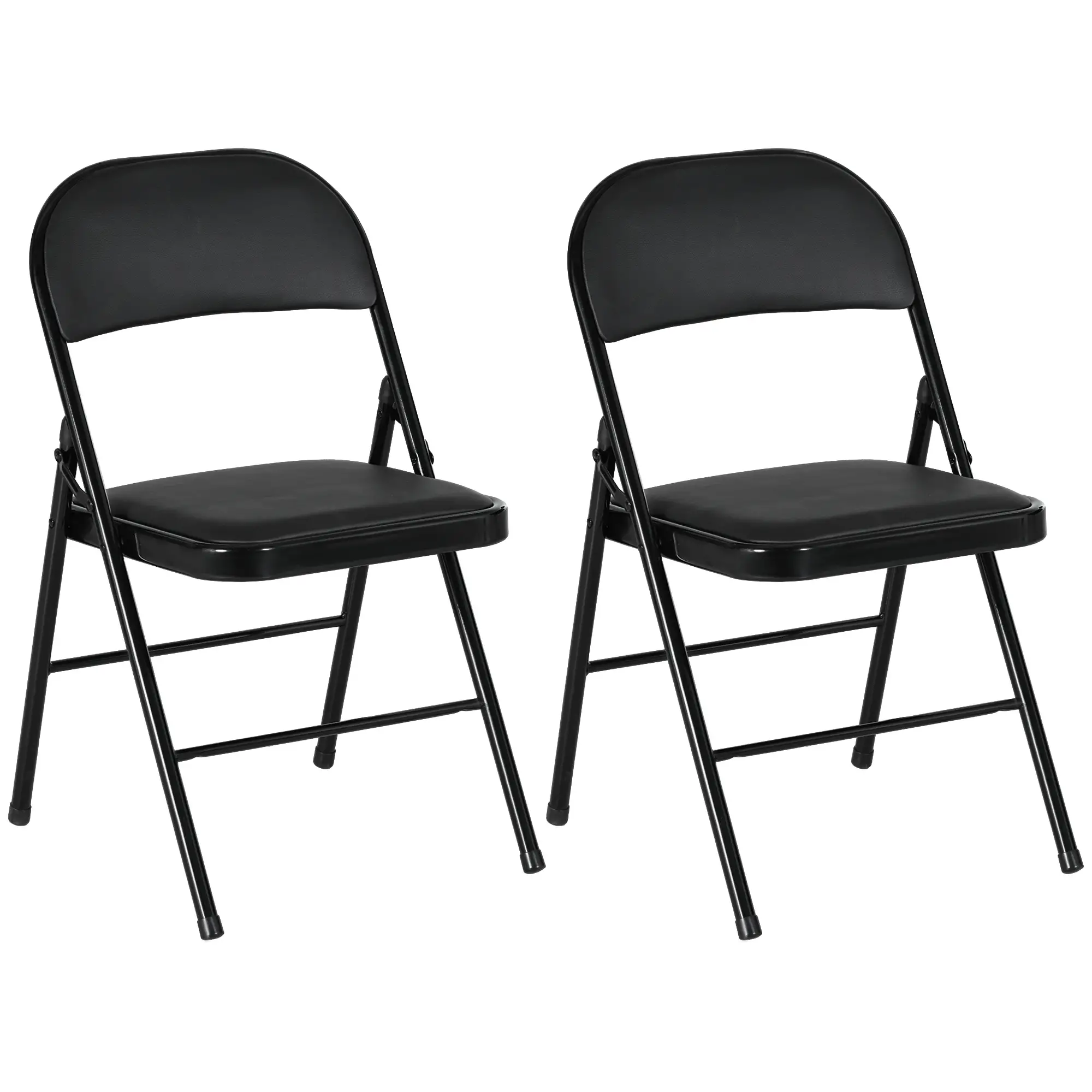 Set of 2 Metal Foldable Chairs, PU Leather Padded, Black - Image 11