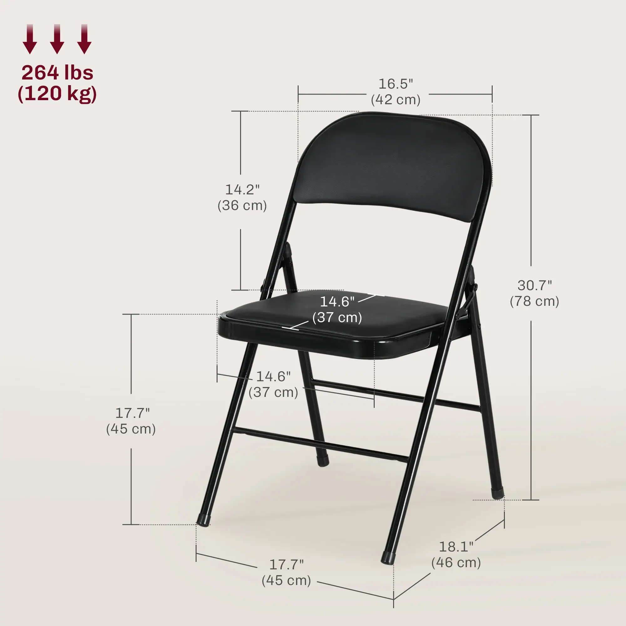 Set of 2 Metal Foldable Chairs, PU Leather Padded, Black - Image 3