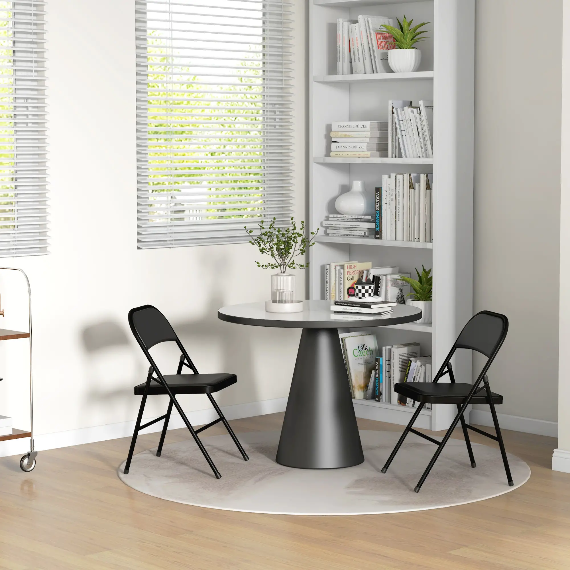 Set of 2 Metal Foldable Chairs, PU Leather Padded, Black - Image 9