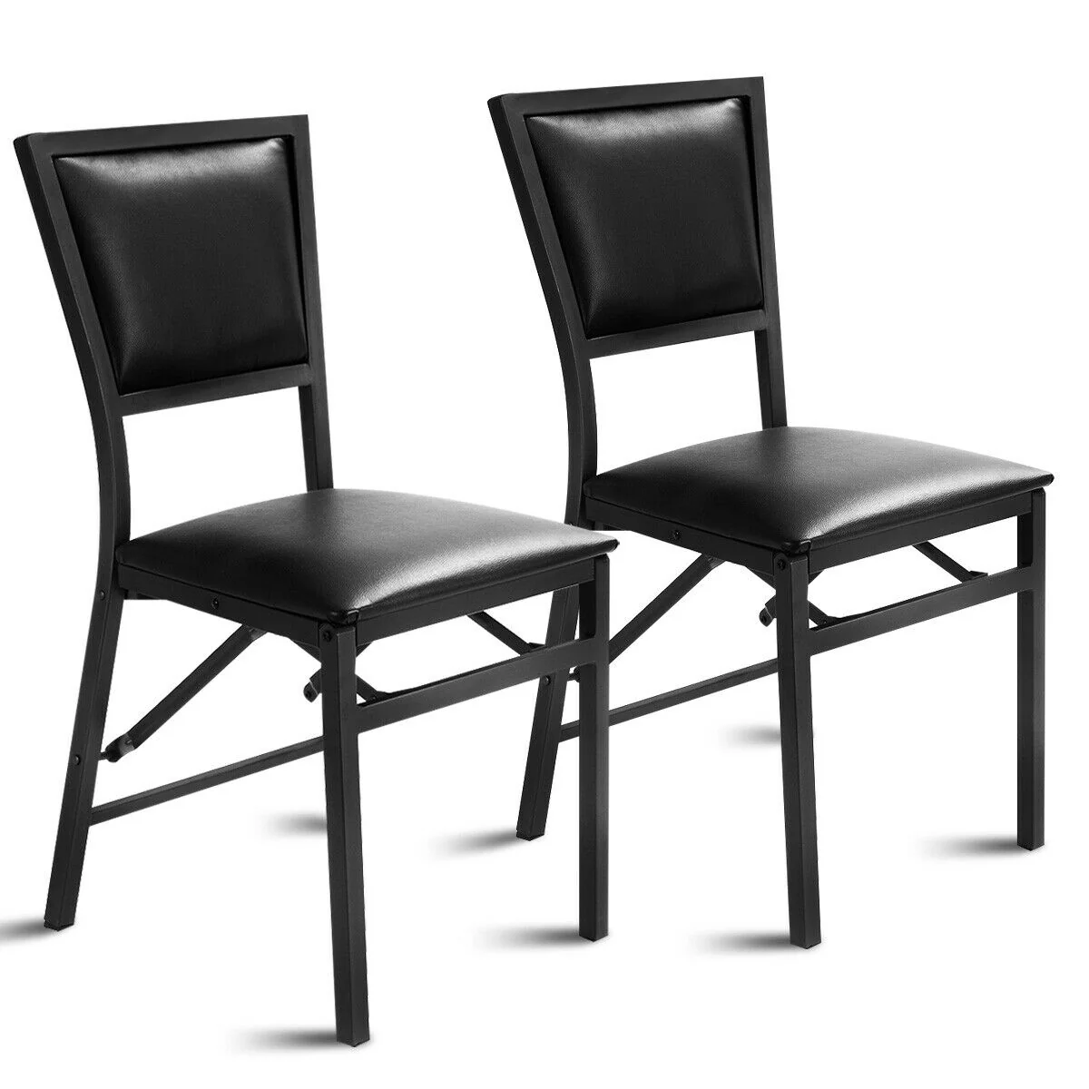 Set of 2 Metal Folding Dining Chairs, Space Saving Design, Black