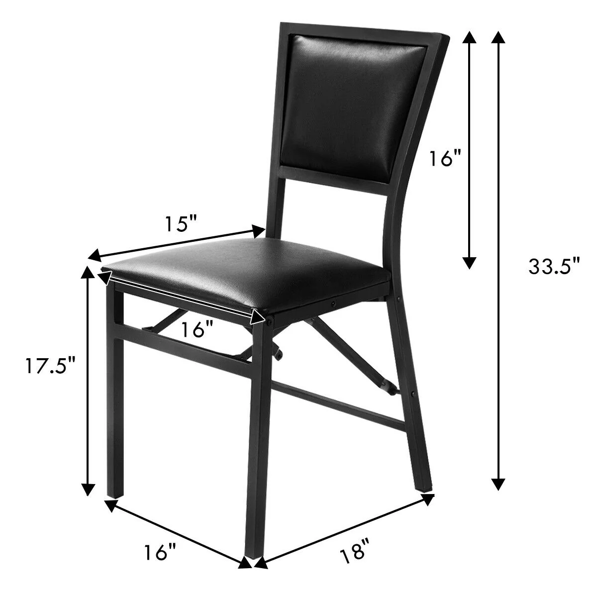 Set of 2 Metal Folding Dining Chairs, Space Saving Design, Black - Image 6