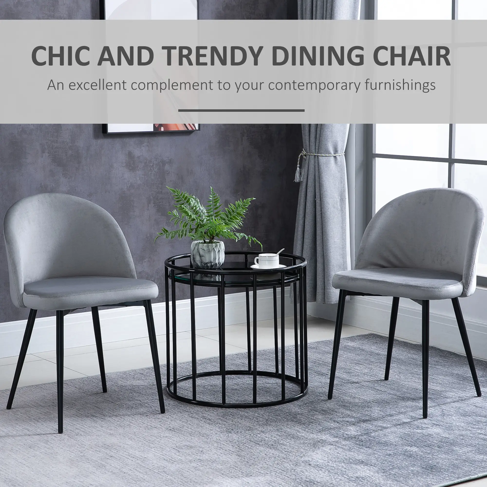 Set of 2 Mid-Back Dining Chairs, Velvet Upholstery, Dark Blue - Image 4