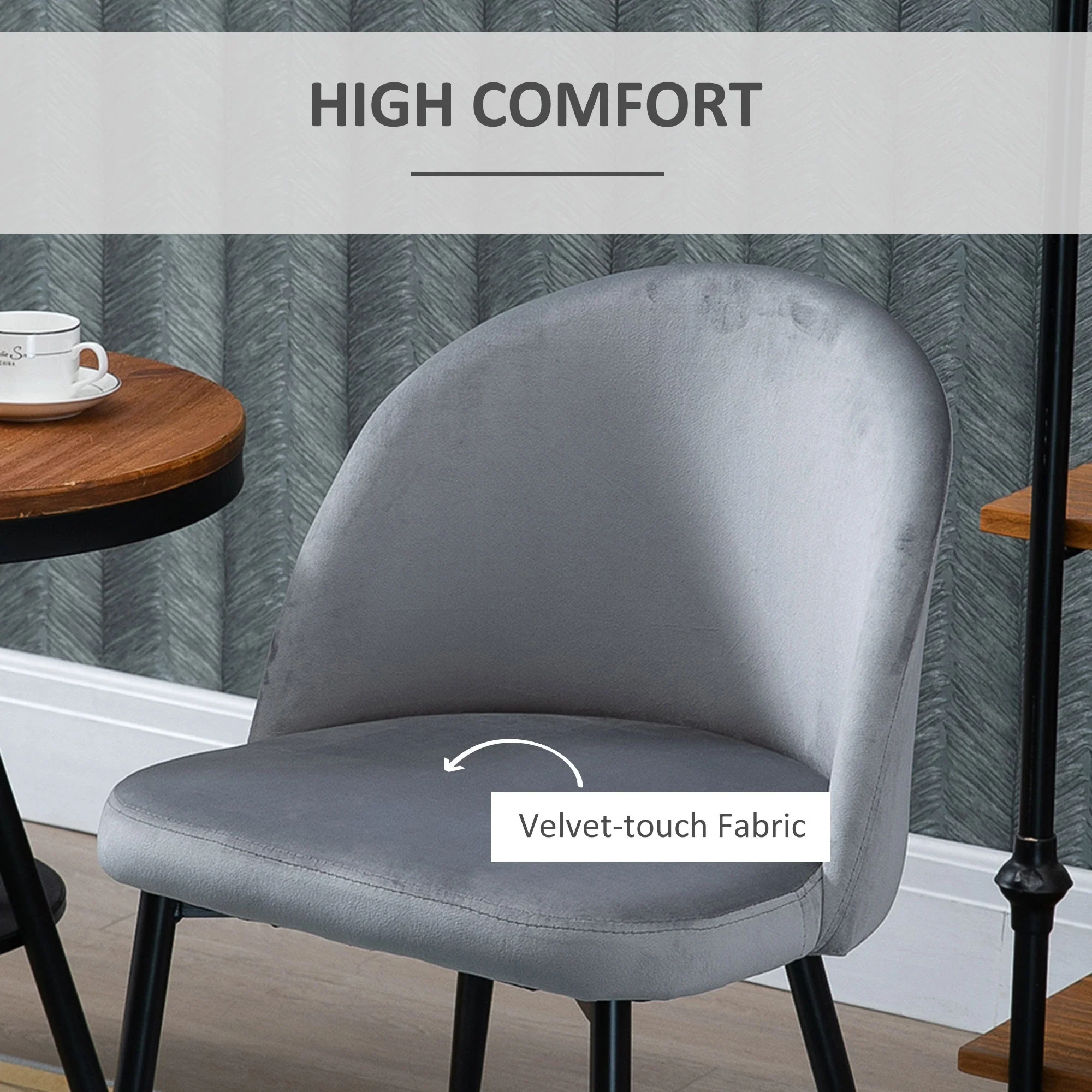 Set of 2 Mid-Back Dining Chairs, Velvet Upholstery, Dark Blue - Image 5