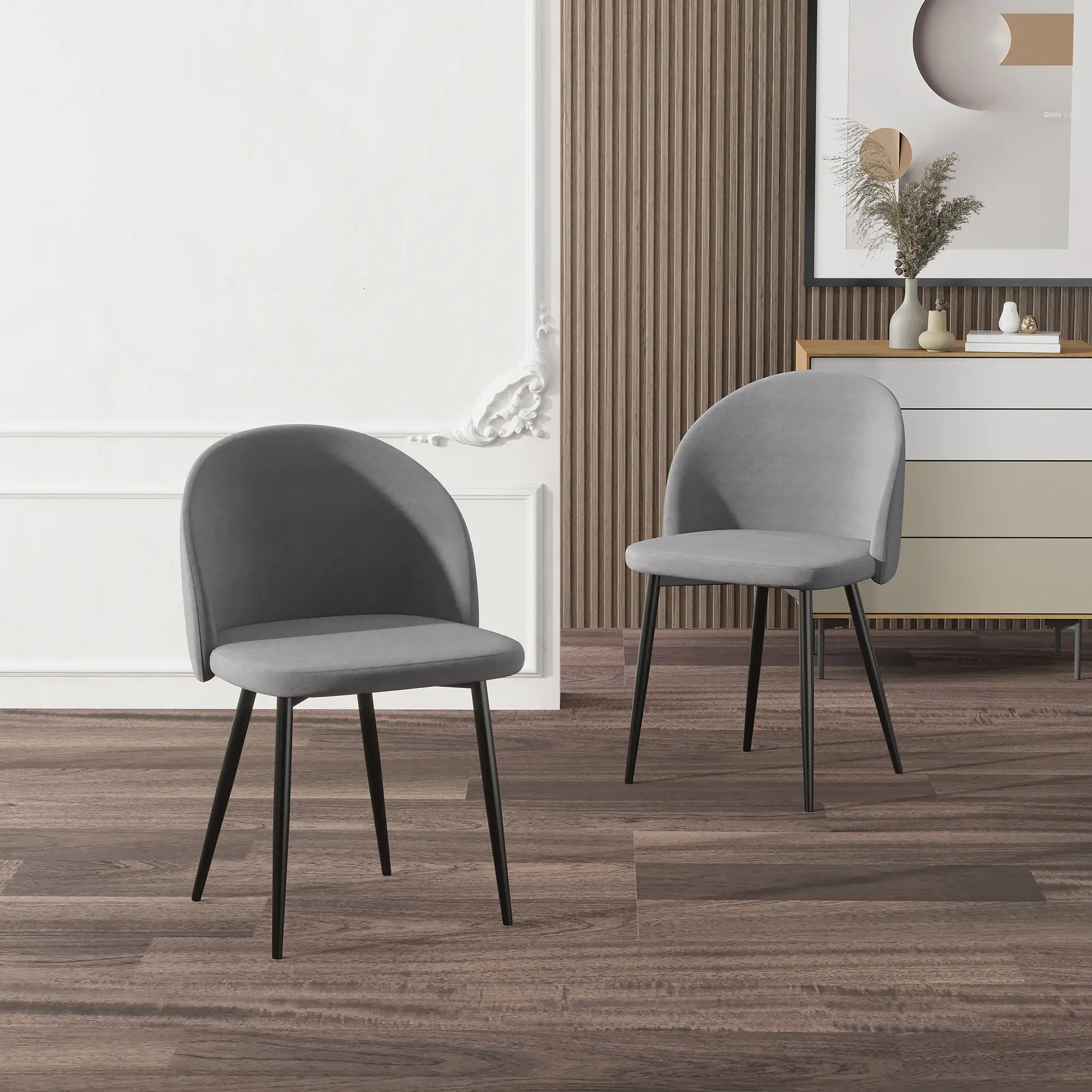 Set of 2 Mid-Back Dining Chairs, Velvet Upholstery, Dark Blue - Image 8