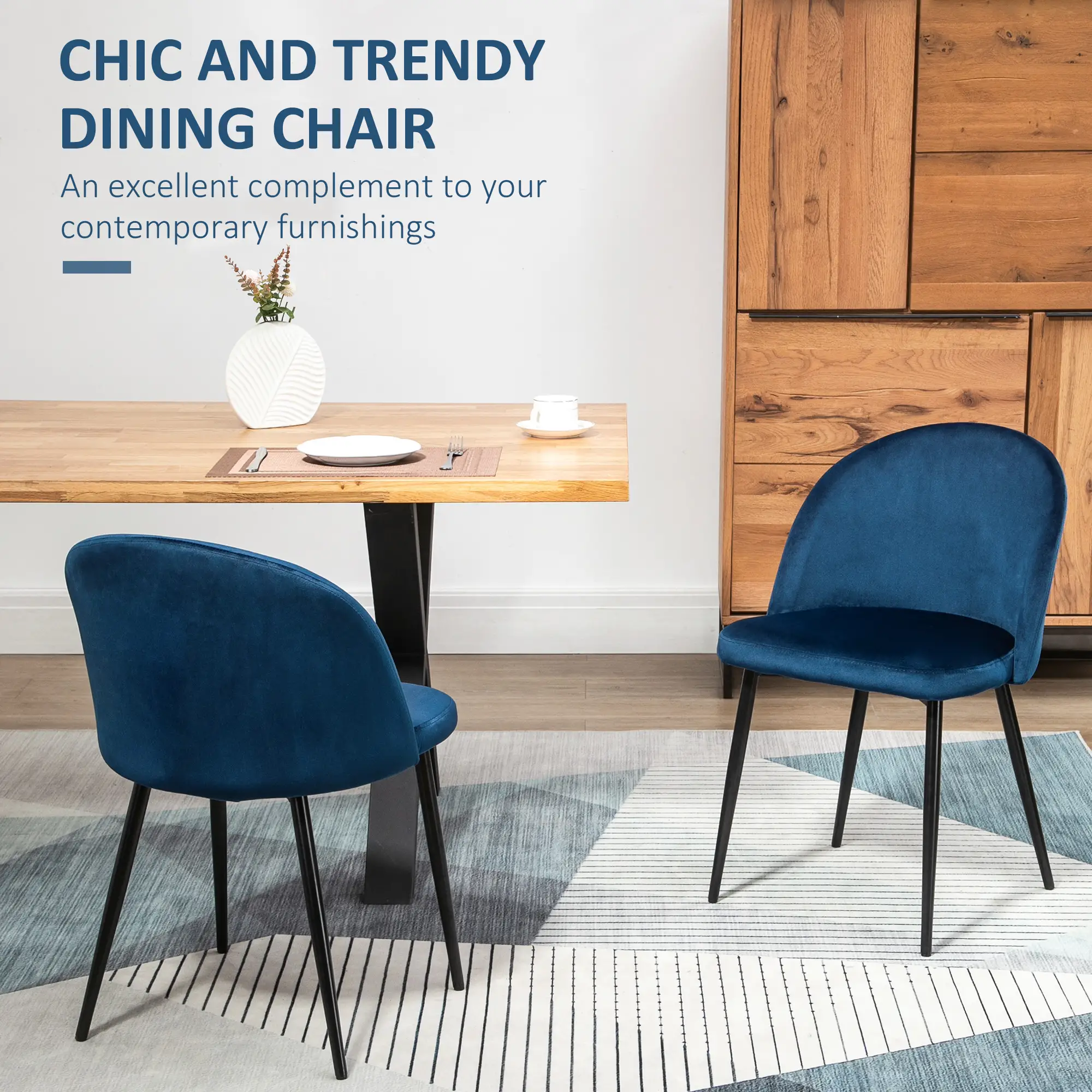Set of 2 Mid-Back Dining Chairs, Velvet Upholstery, Dark Blue, Dark Blue - Image 4
