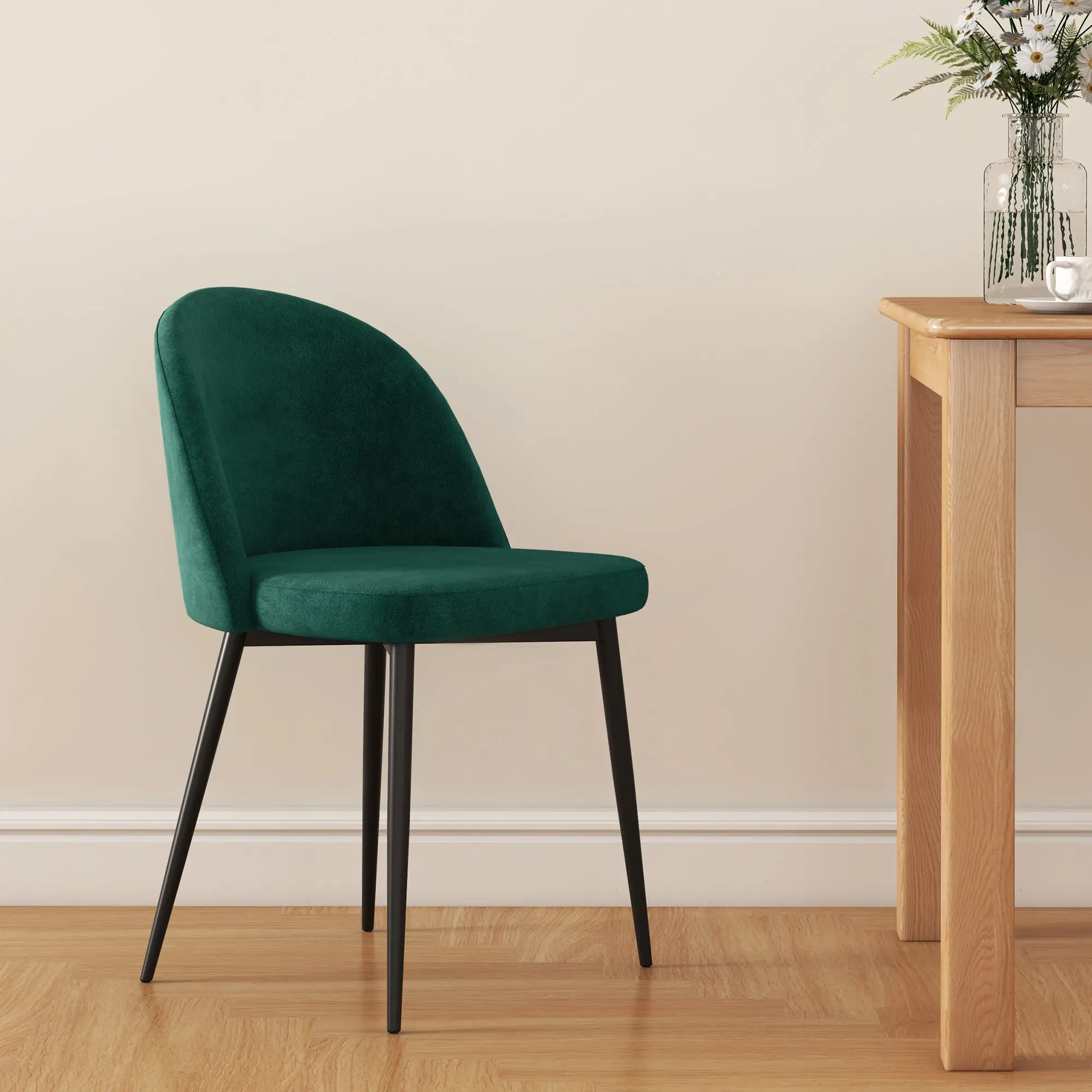Set of 2 Mid-Back Dining Chairs, Velvet Upholstery, Green - Image 10