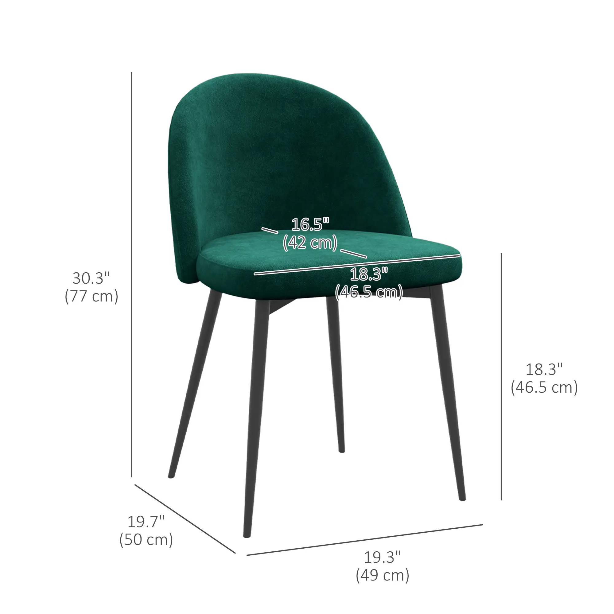 Set of 2 Mid-Back Dining Chairs, Velvet Upholstery, Green - Image 3