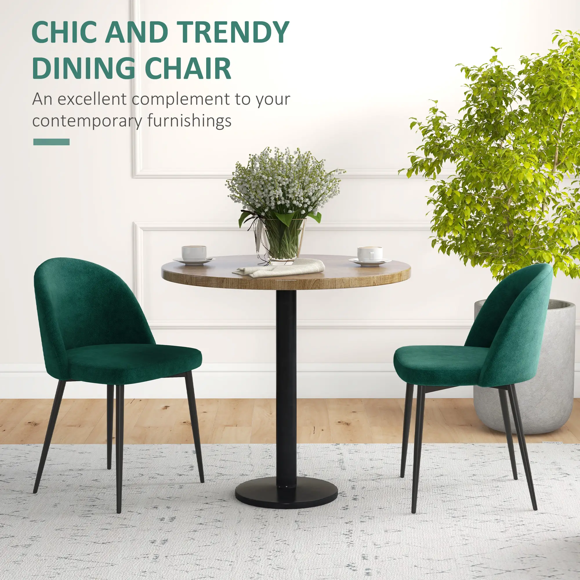 Set of 2 Mid-Back Dining Chairs, Velvet Upholstery, Green - Image 4