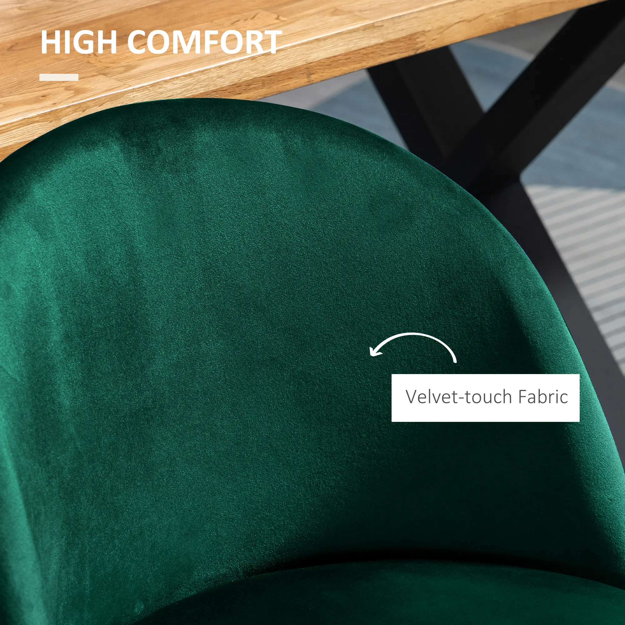 Set of 2 Mid-Back Dining Chairs, Velvet Upholstery, Green - Image 5