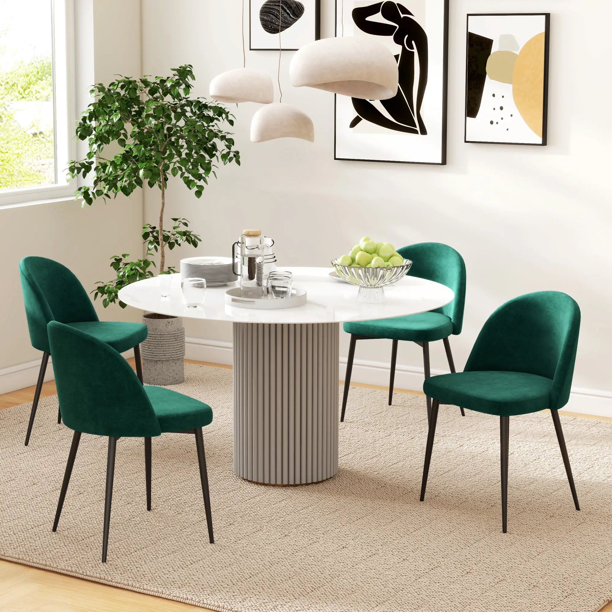 Set of 2 Mid-Back Dining Chairs, Velvet Upholstery, Green - Image 7