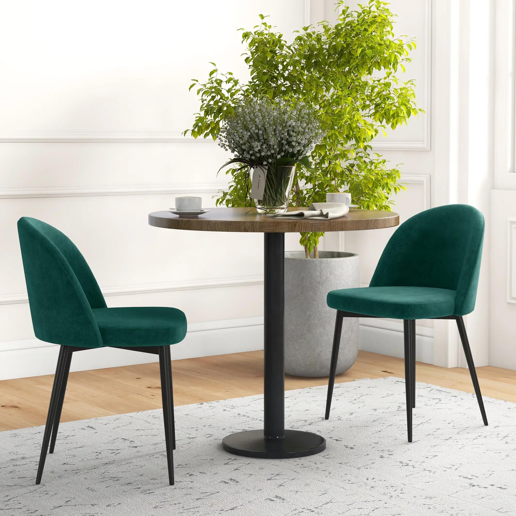 Set of 2 Mid-Back Dining Chairs, Velvet Upholstery, Green - Image 8
