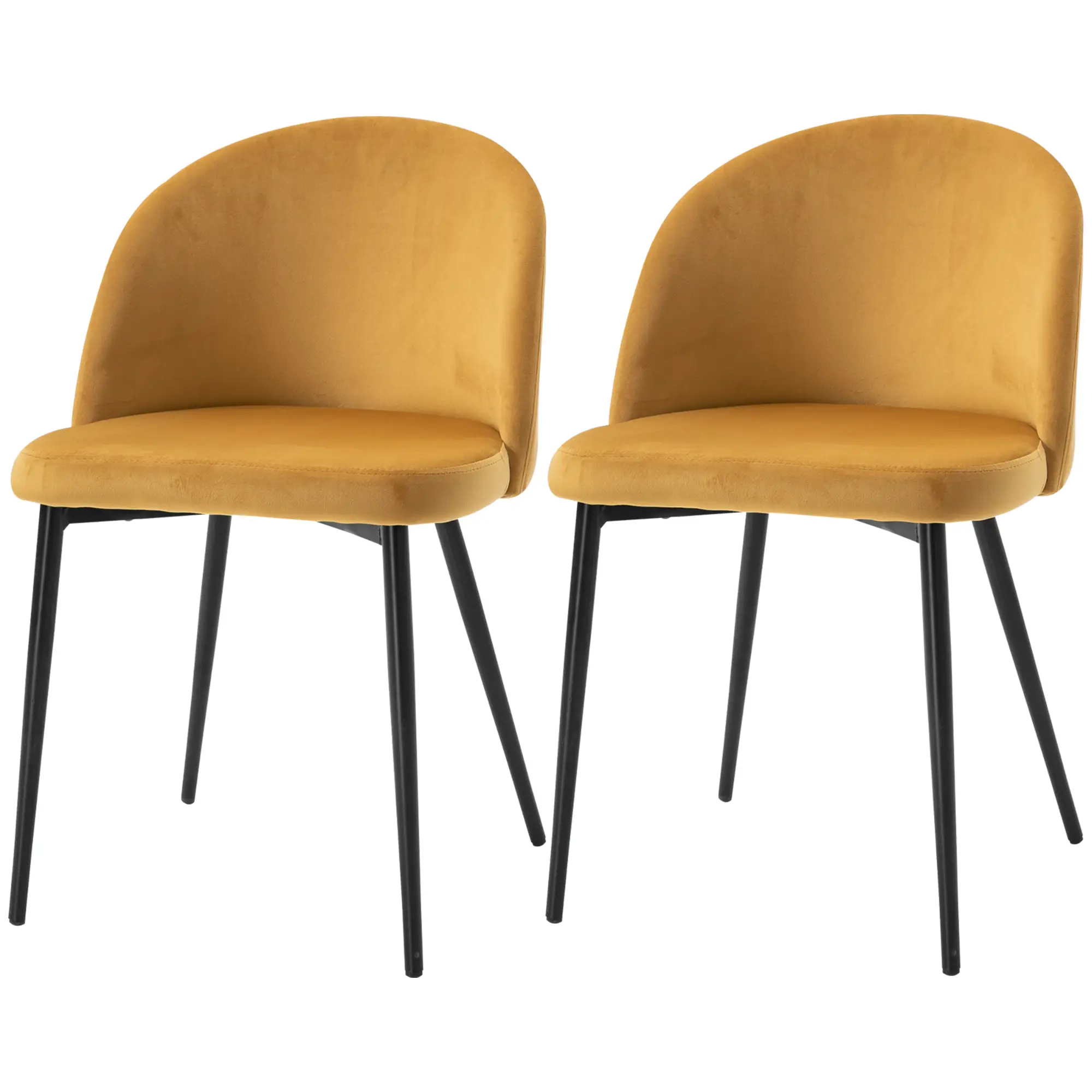 Set of 2 Mid-Back Dining Chairs, Velvet Upholstery, Yellow - Image 11