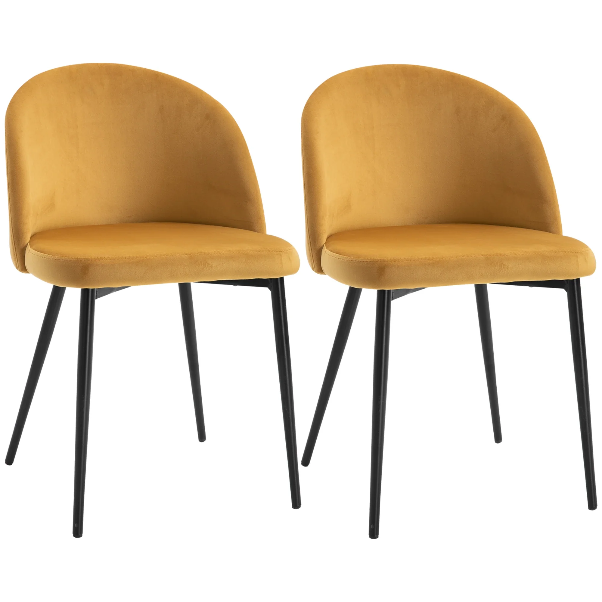 Set of 2 Mid-Back Dining Chairs, Velvet Upholstery, Yellow - Image 3