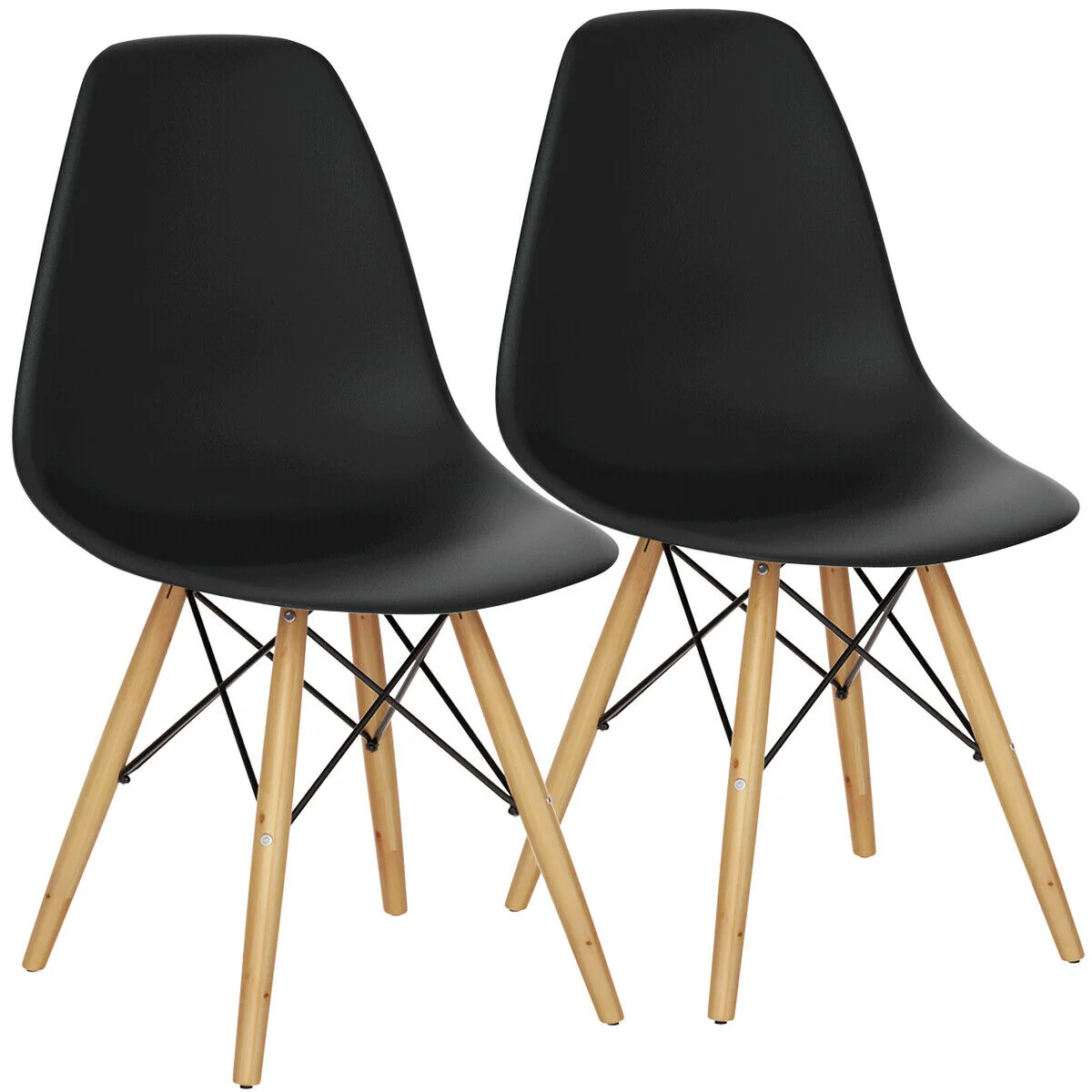 Set Of 2 Mid-Century Modern Dining Side Chairs, Black, Dark